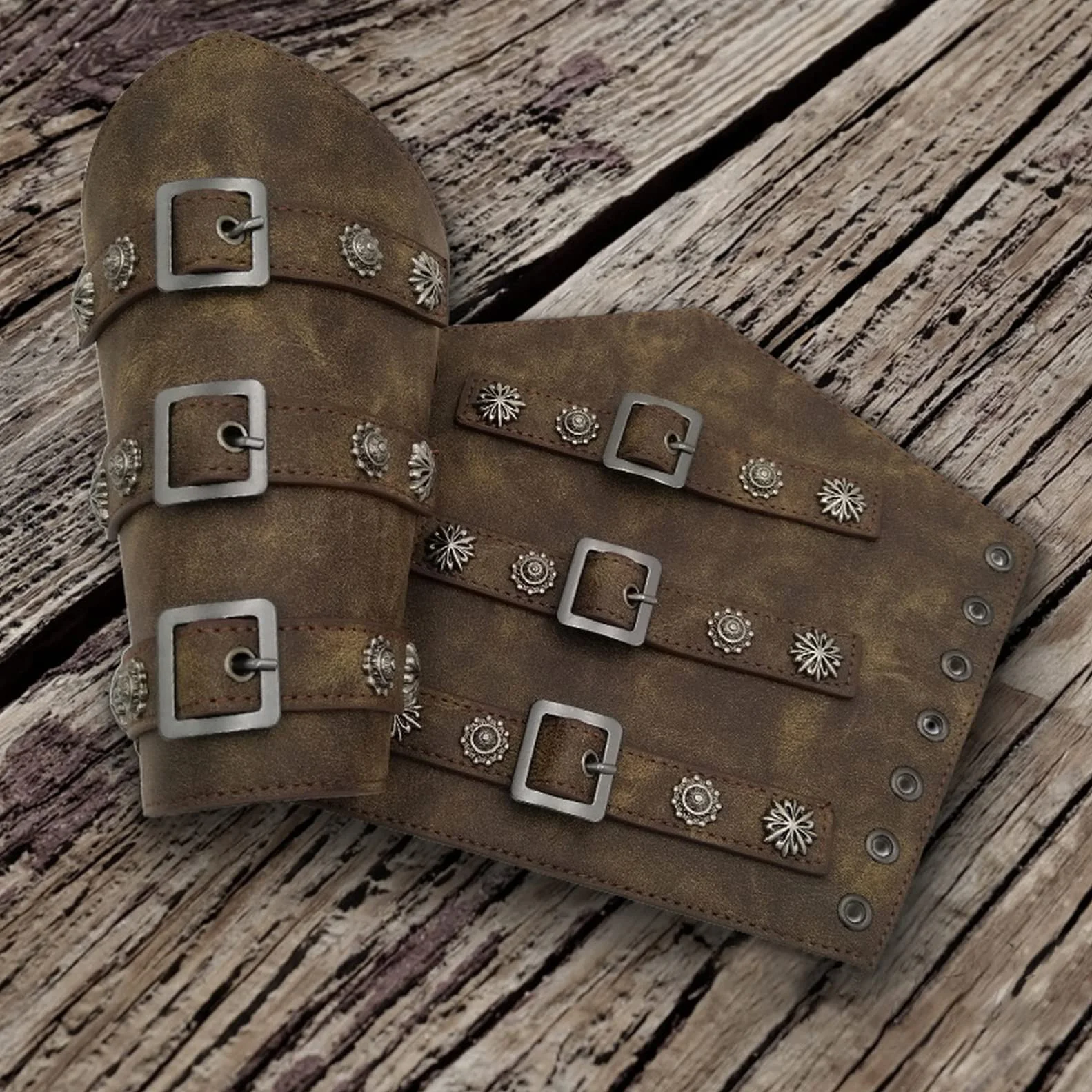 COSFAN Brassards Rétro Armure Médiévale en Cuir Réglable pour Tir Chasse Viking Punk Gothique