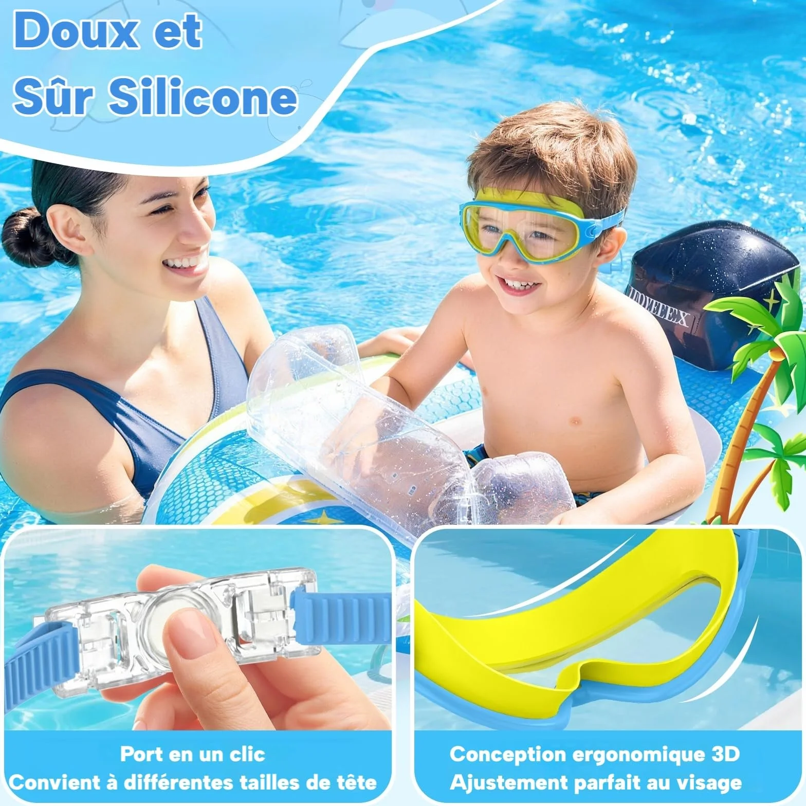 SHINER Lot de 2 Lunettes de Natation Enfants, Grand Champ de Vision HD 180°, Anti-Buée, Protection UV, Silicone Doux Réglable