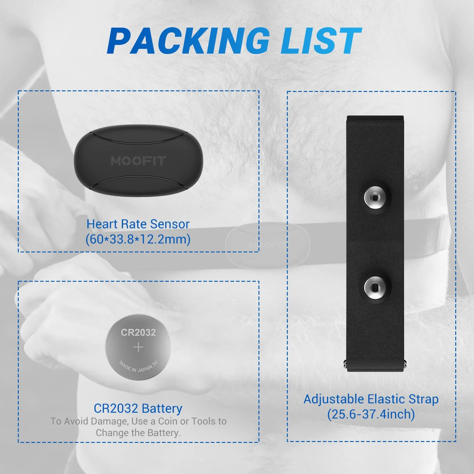 Moofit HR8 Moniteur de fréquence cardiaque Bluetooth 5.0 Ant+ IP67 étanche Noir