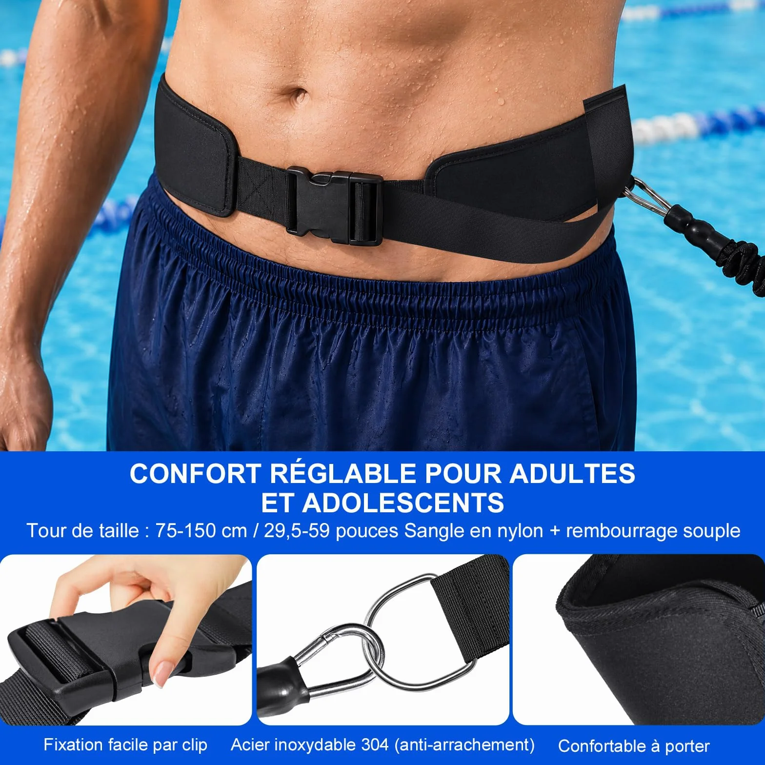Laisse d'entraînement de piscine solide réglable de 2,5 à 7,5 m