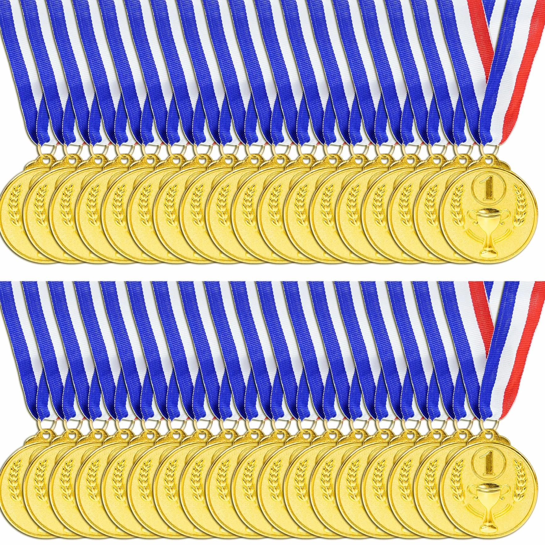 Brelet Médailles de Récompense en Métal doré avec Ruban 36 Pcs pour Compétition Sportive