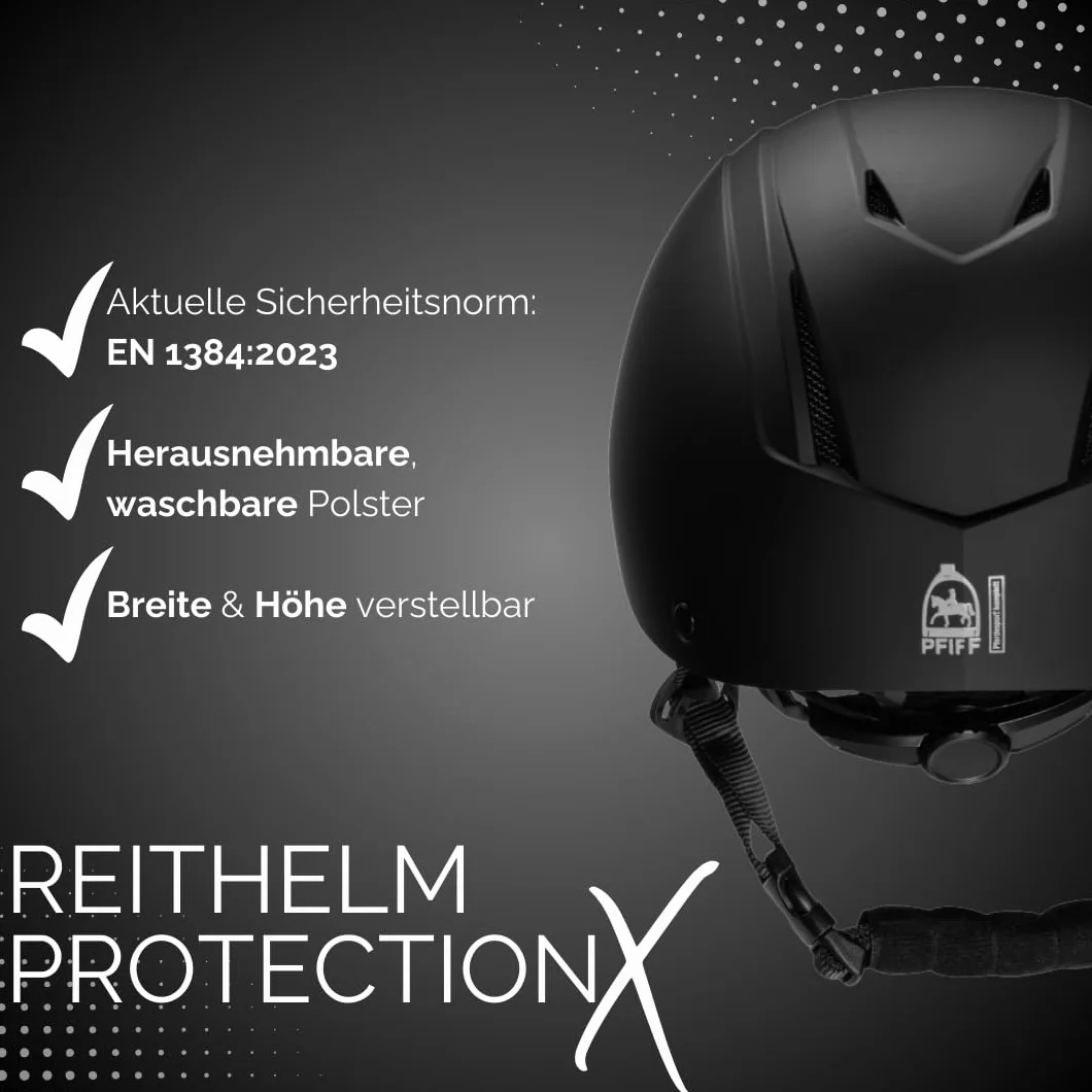 PFIFF Casque d'équitation Enfant ProtectionX réglable avec Ventilation Taille 48-52 cm XS 52-56 cm S Bleu Noir Rose