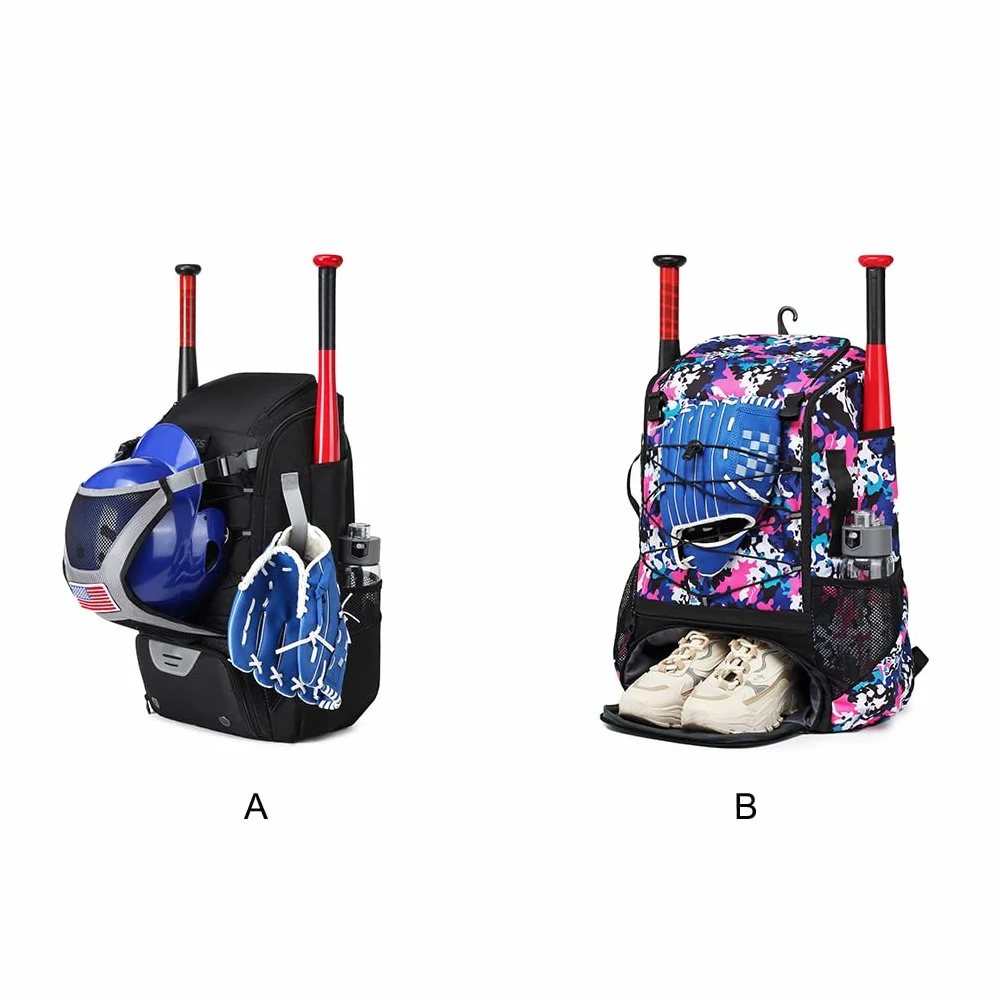 Sac de Baseball avec Compartiments à Chaussures et Poches Humides, Léger et Durable, Motif Fleur