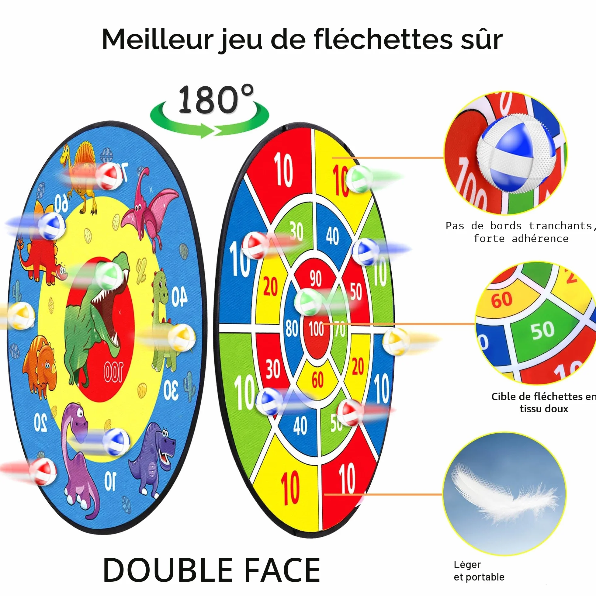 TOMYOU Cible de Fléchettes pour Enfants 66 cm 26 Pouces avec 16 Balles Jeu d'intérieur Extérieur