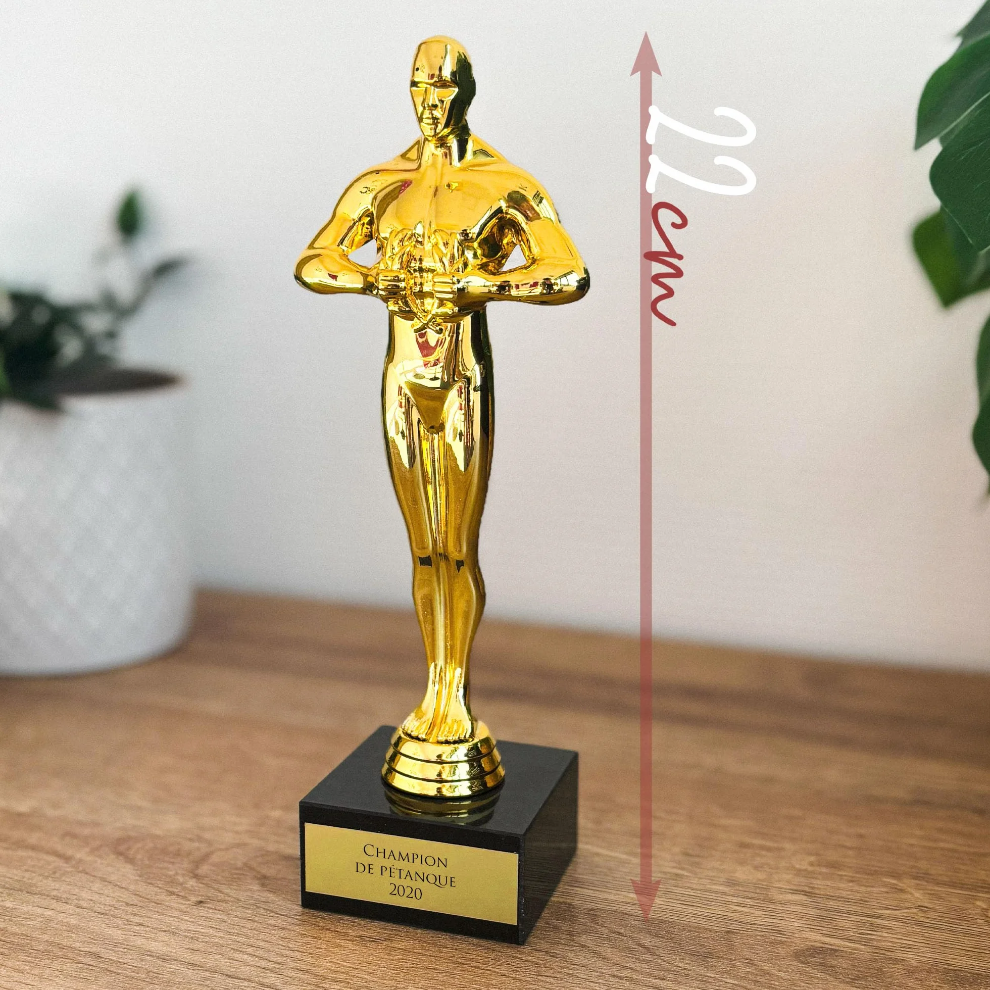 Trophée Personnalisable Statuette Dorée Gravé Texte Cadeau Fête des Pères Noël Retraite Homme