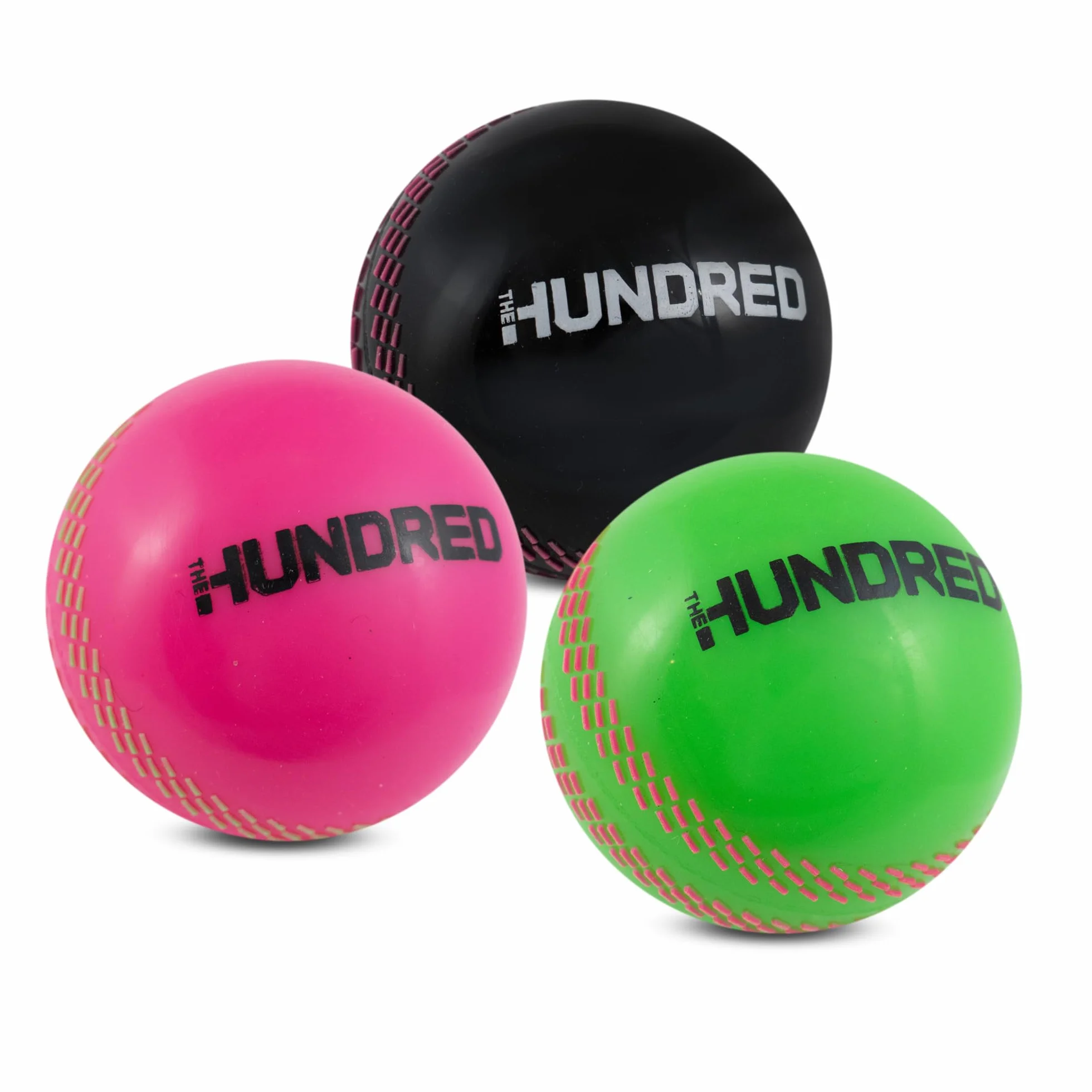 Hy-Pro Lot de 3 balles d'entraînement The Hundred Windball, vert, rose, noir, équipement de cricket