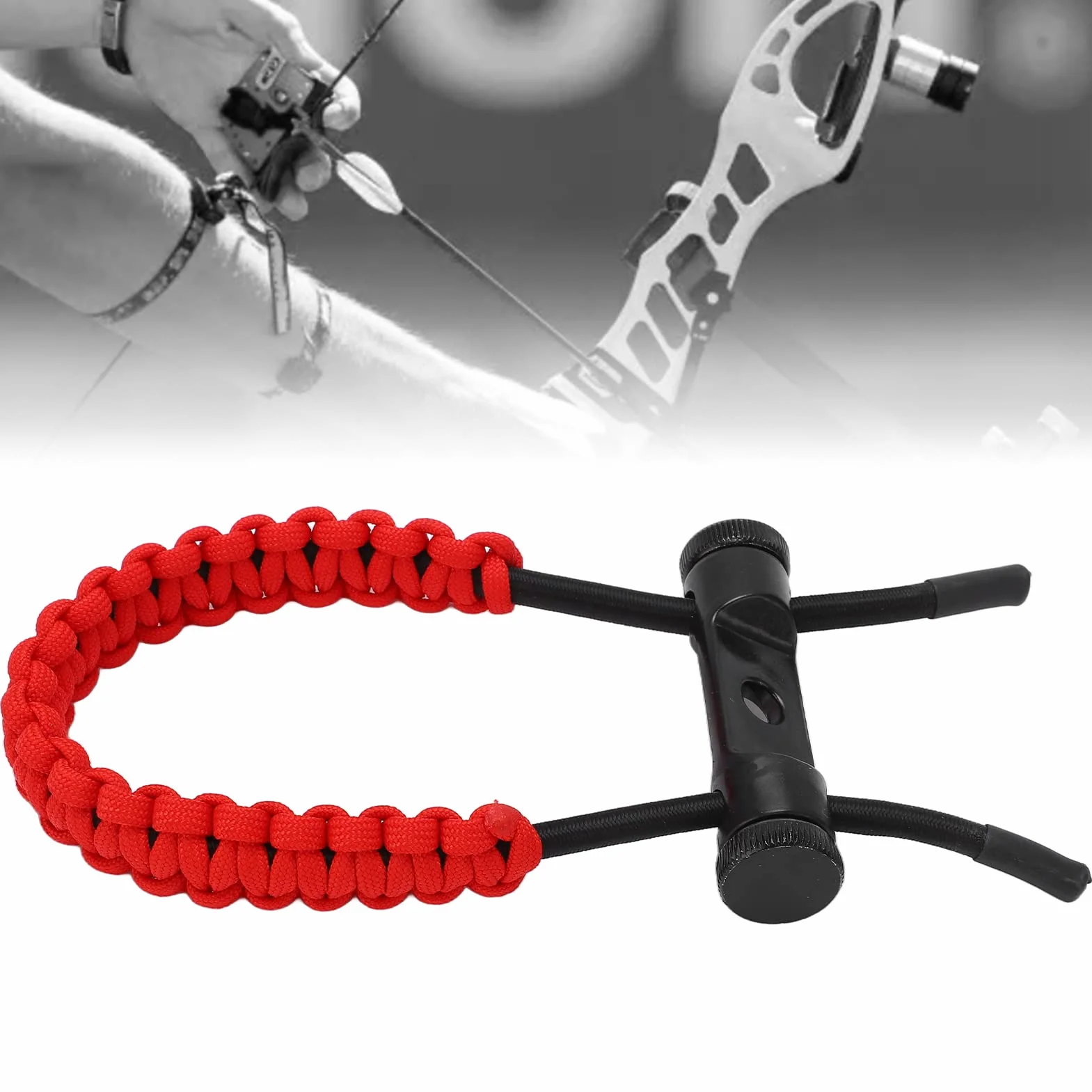 Élingues de Poignet d'Arc à Poulies Réglable Durable, Corde de Dragonne de Chasse pour Tir à l'Arc (Rouge)