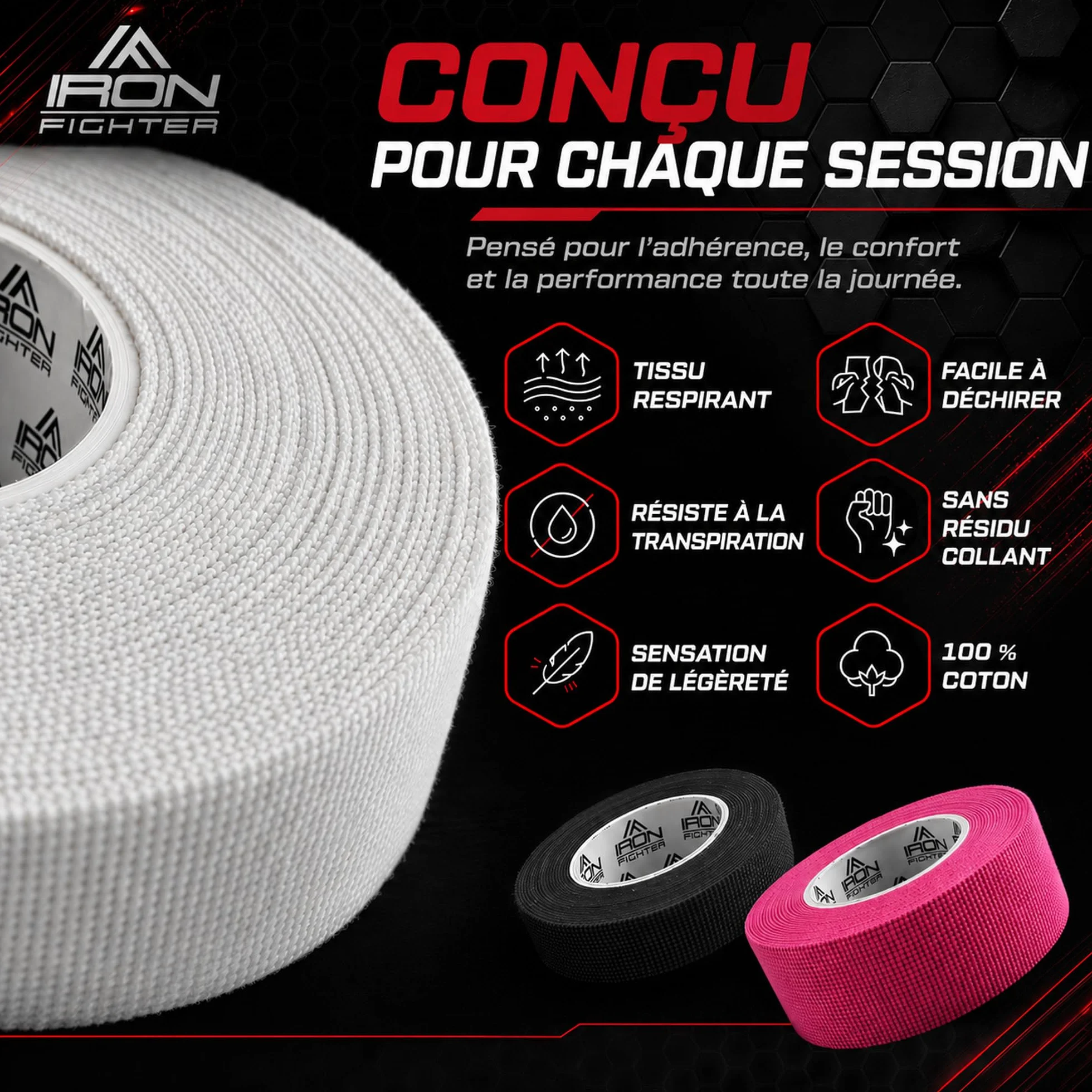 JJB Jiu Jitsu Bresilien Finger Tape 0,8cm x 13,7m (6 Rolls) Noir - Escalade Crossfit MMA Grappling