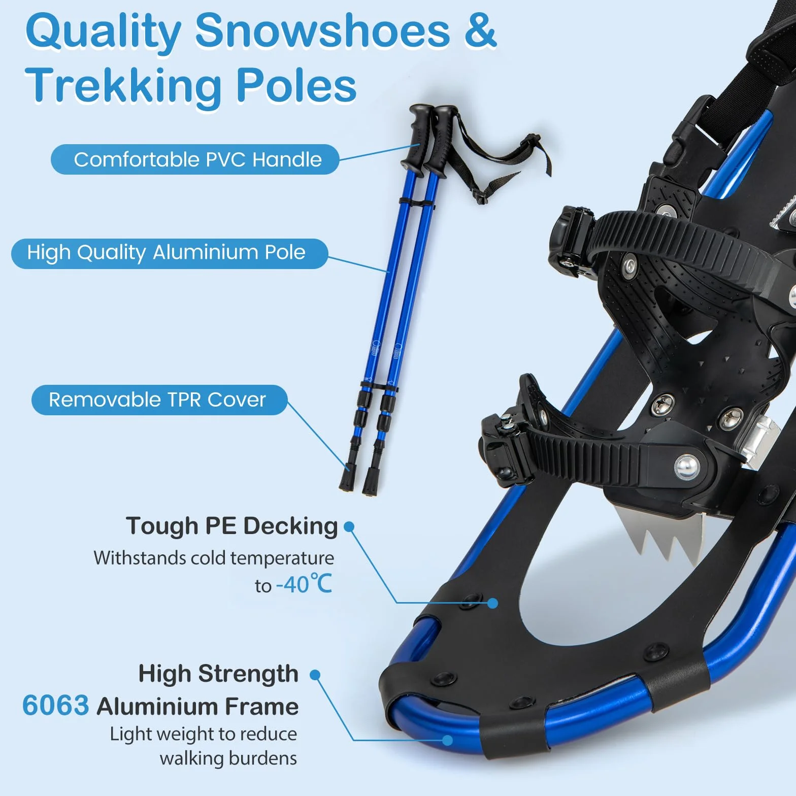 SOARS Kit de Raquette à Neige 4 en 1, Raquettes Aluminium avec Bâton Téléscopique, Sac, Guêtres