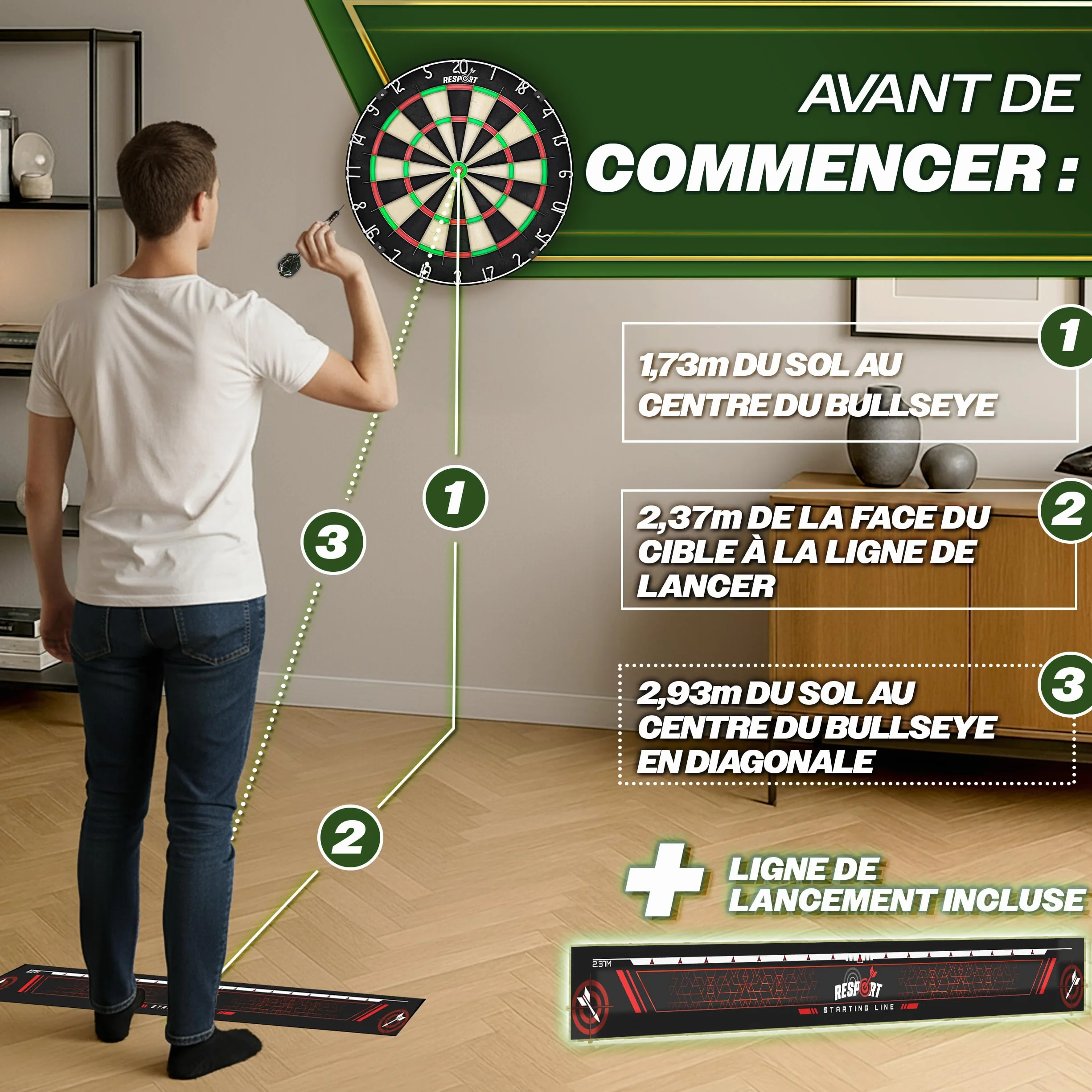Cible de fléchettes en sisal XXL avec 9 fléchettes professionnelles et kit de montage