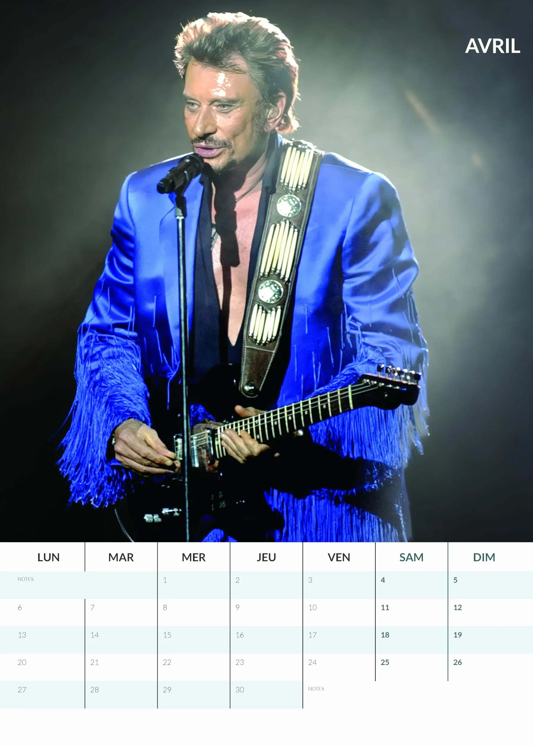 Calendrier 2026 Johnny Hallyday