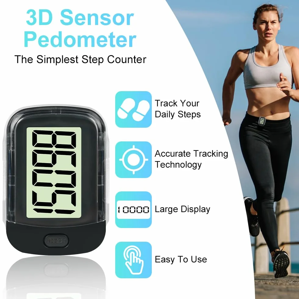 Flintronic Podomètre 3D précis pour la Marche, Compteur de Pas Numérique Portable avec Grand écran et Rétroéclairage LED