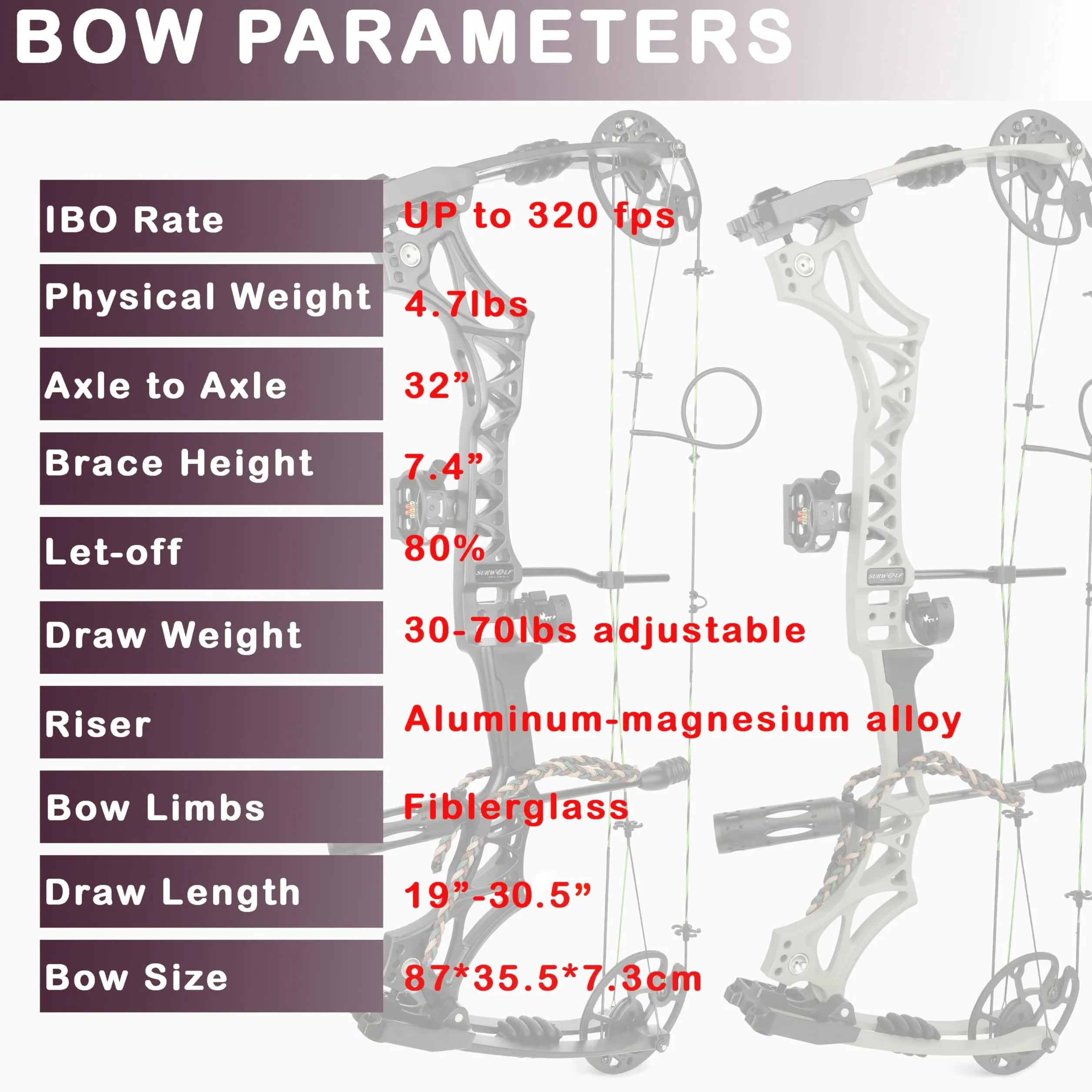 Kit Arc à Poulies Chasse et Cible Limbe USA Poids 30-44lbs IBO 320FPS Accessoires