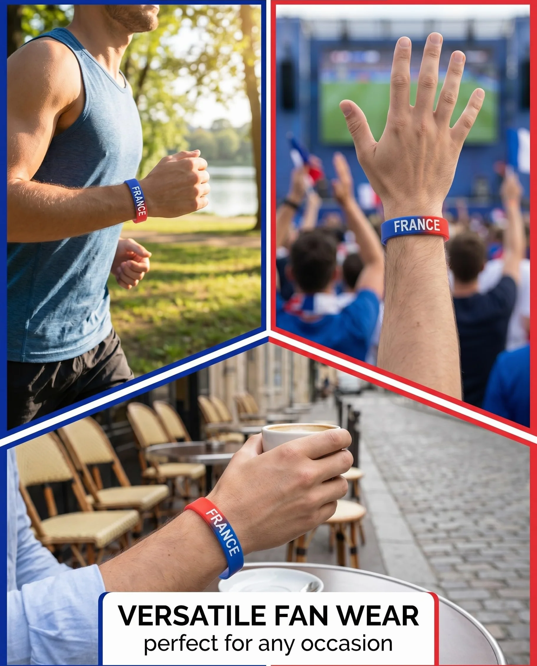 Bracelet Supporter France Lot de 10 Silicone Élastique Bleu Blanc Rouge CDM 2026