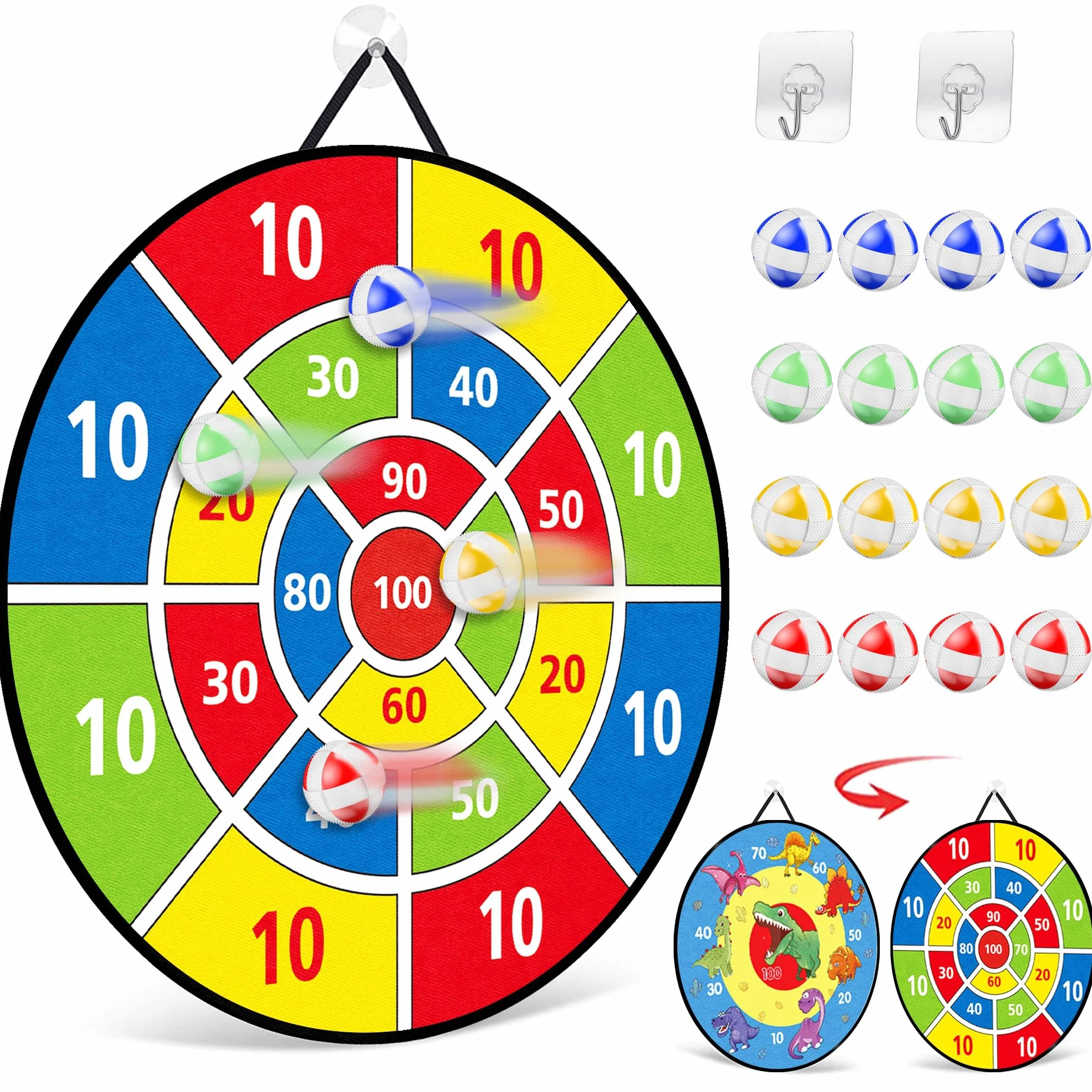 TOMYOU Cible de Fléchettes pour Enfants 66 cm 26 Pouces avec 16 Balles Jeu d'intérieur Extérieur