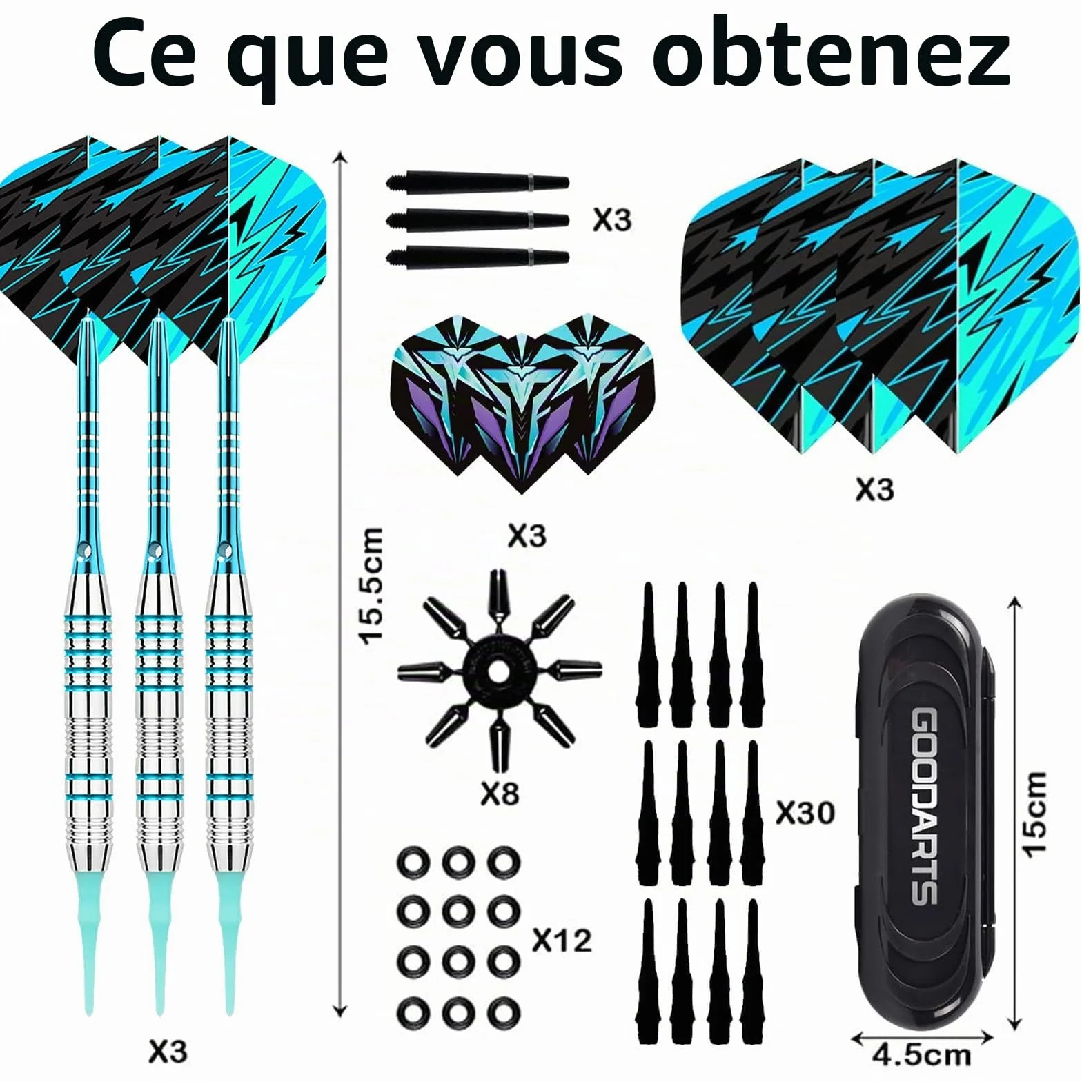 Flechette Pointe Plastique Lot de 3 18 g Professionnelles pour Cible électronique avec 30 Pointes