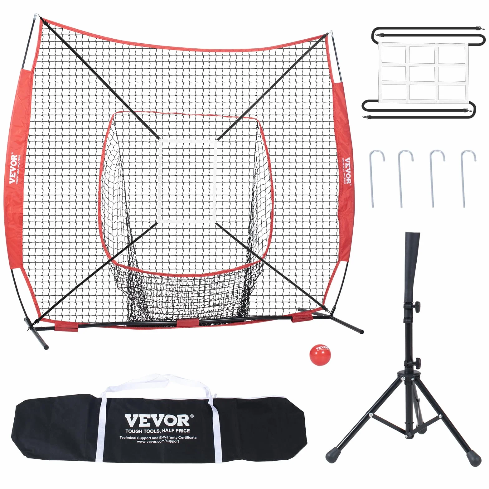 VEVOR Filet d'entraînement de baseball et softball portable avec cadre d'arc, sac de transport, zone de frappe