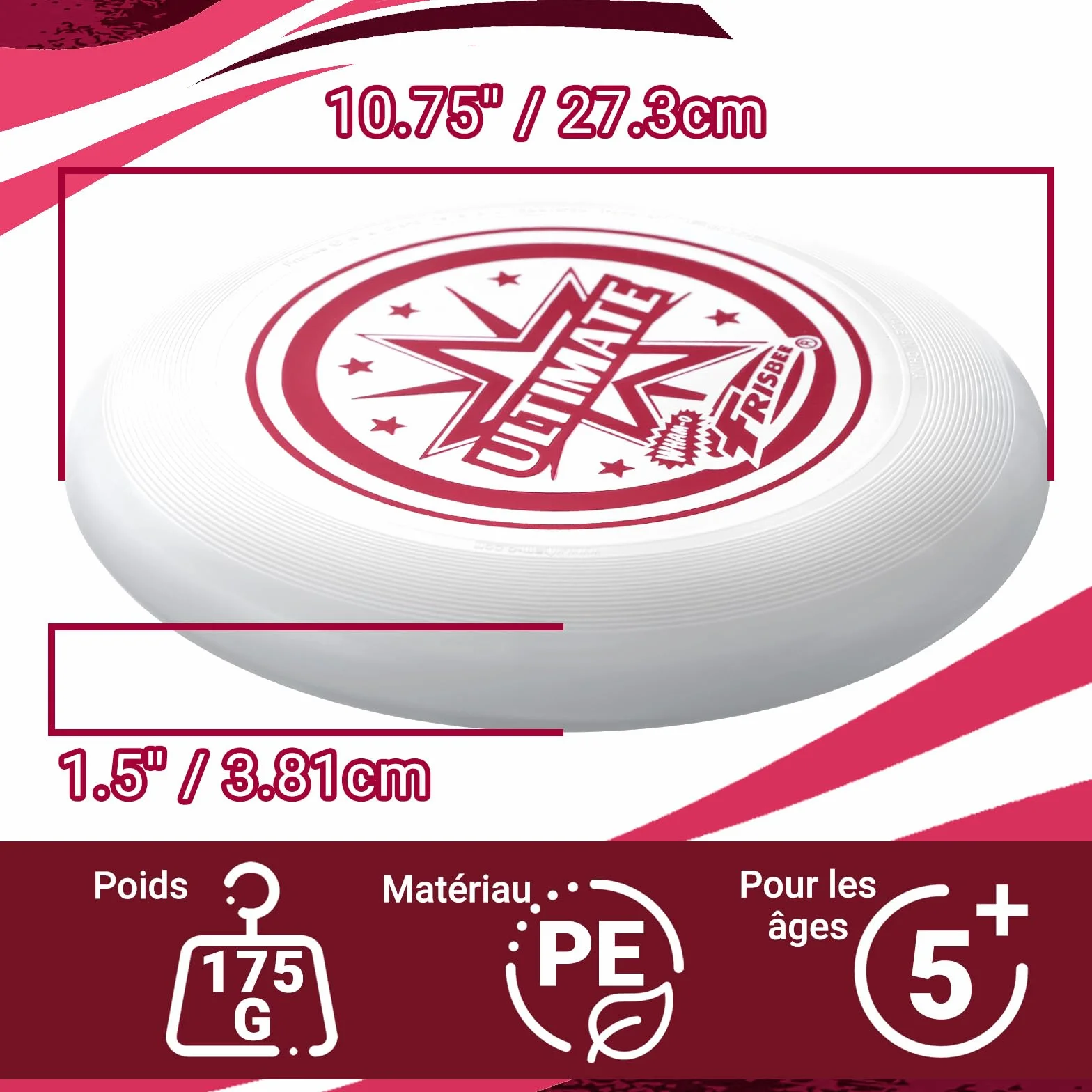 Frisbee Disque Volant Officiel Ultimate 175 g 27,4 cm Entraînement Professionnel Plein air