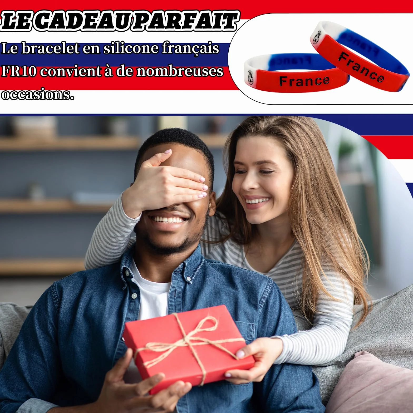 Bracelet France Lot 10 Silicone Élastique Bleu Blanc Rouge Supporter Fan Accessoire Football Rugby