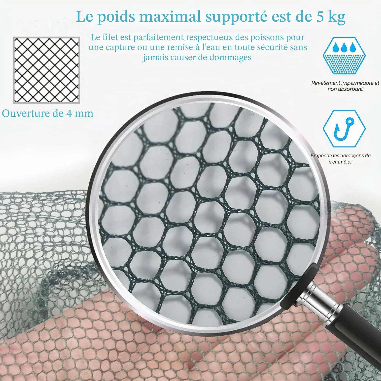 Épuisette de Pêche Pliable 190cm Manche Téléscopique Alliage Aluminium 4 Sections Filet Nylon Triangulaire Extensible 37-68 Pouces Carpe Truite