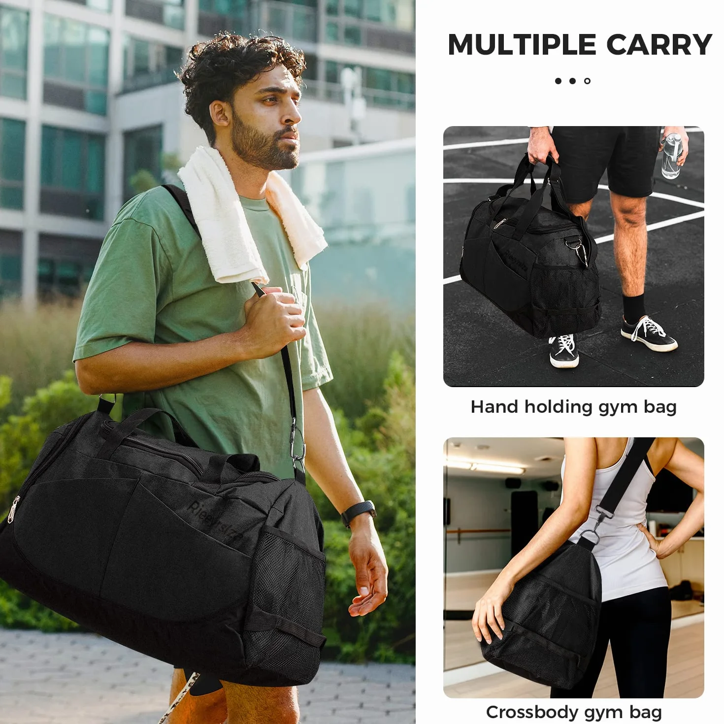 Sac de Sport 40L Compartiment Chaussures Waterproof Noir