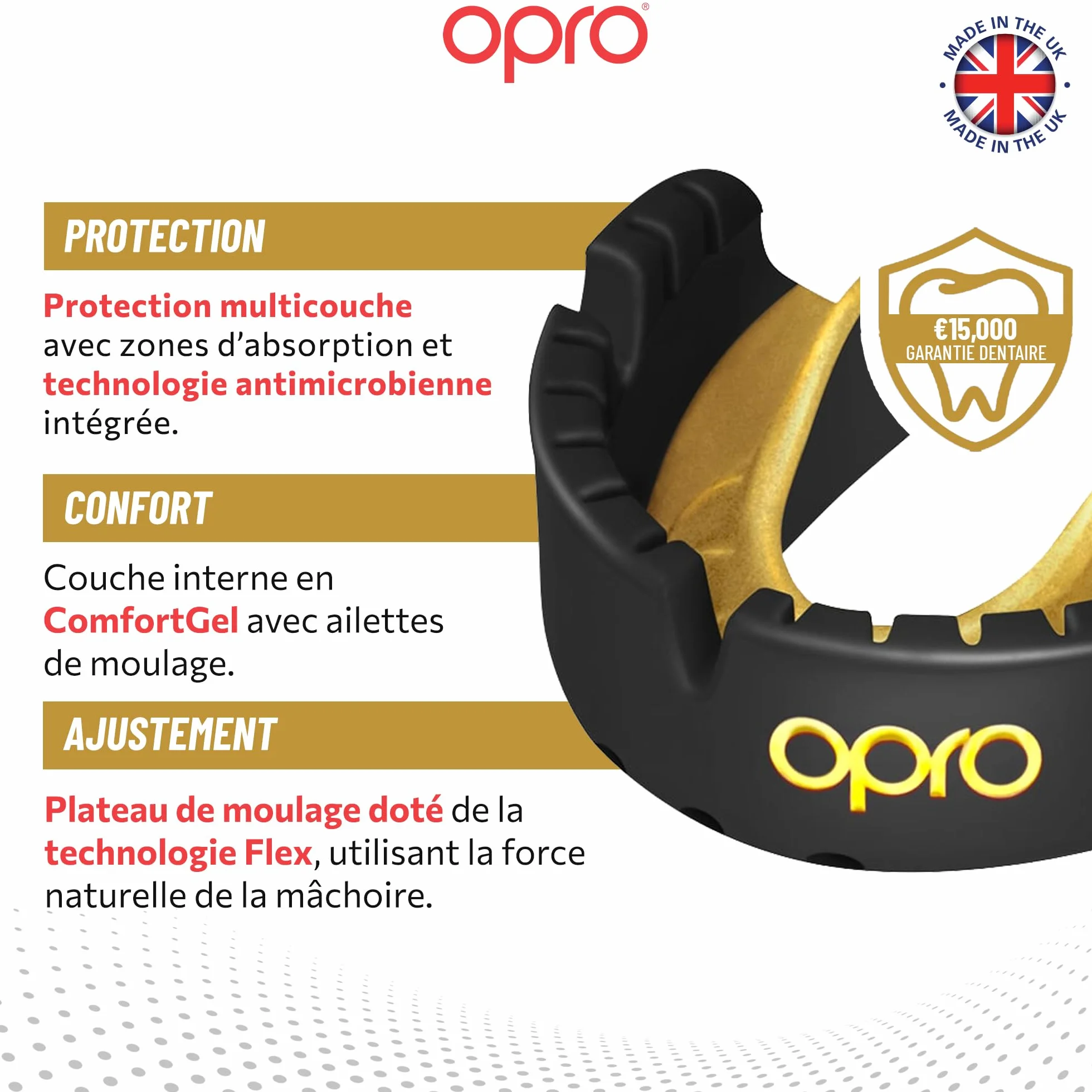 OPRO Protège-dents Gold Sport Adulte Boxe MMA Arts Martiaux Hockey