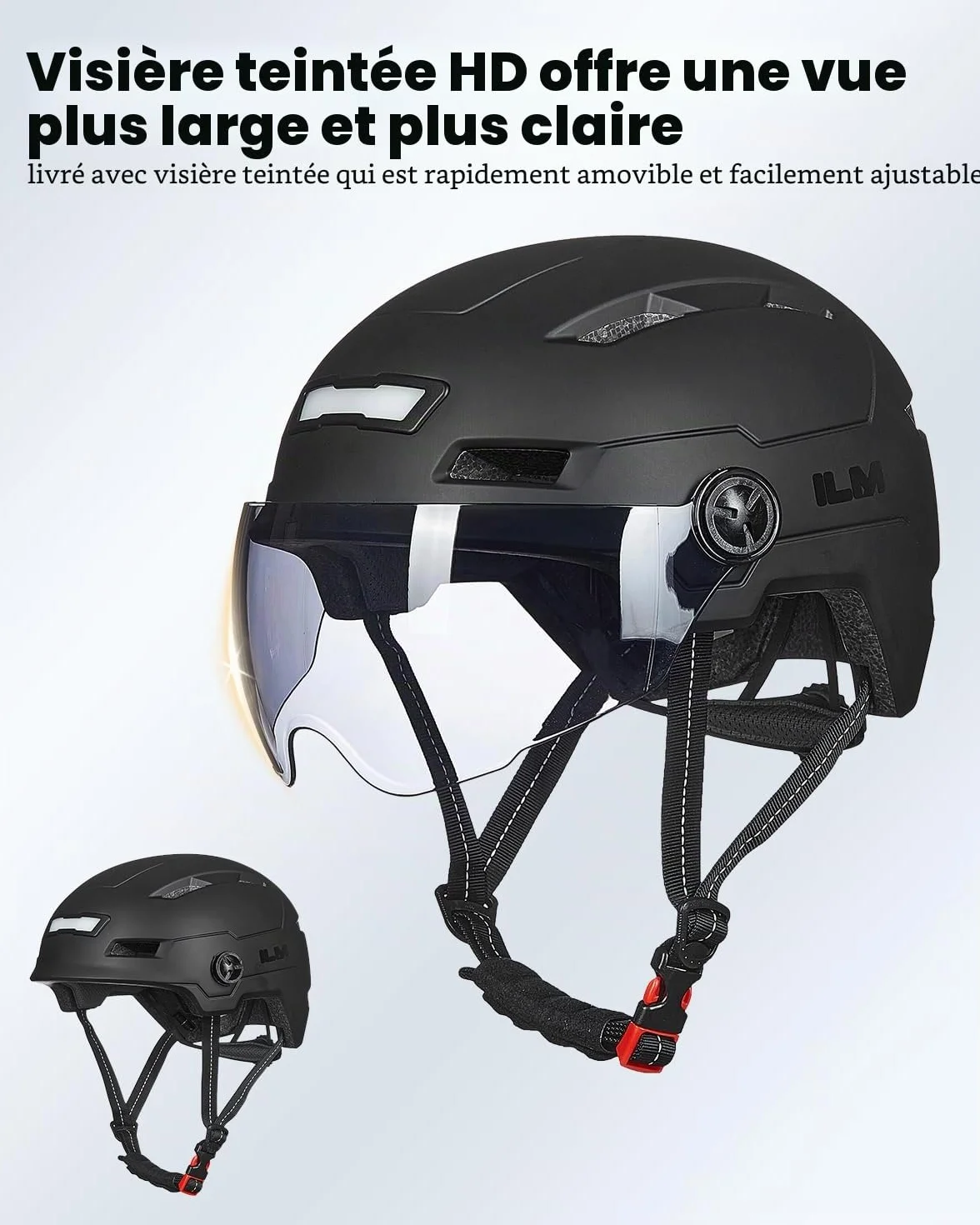 Casque Velo VTT Adulte avec Visiere et Lumiere LED Rechargeable USB