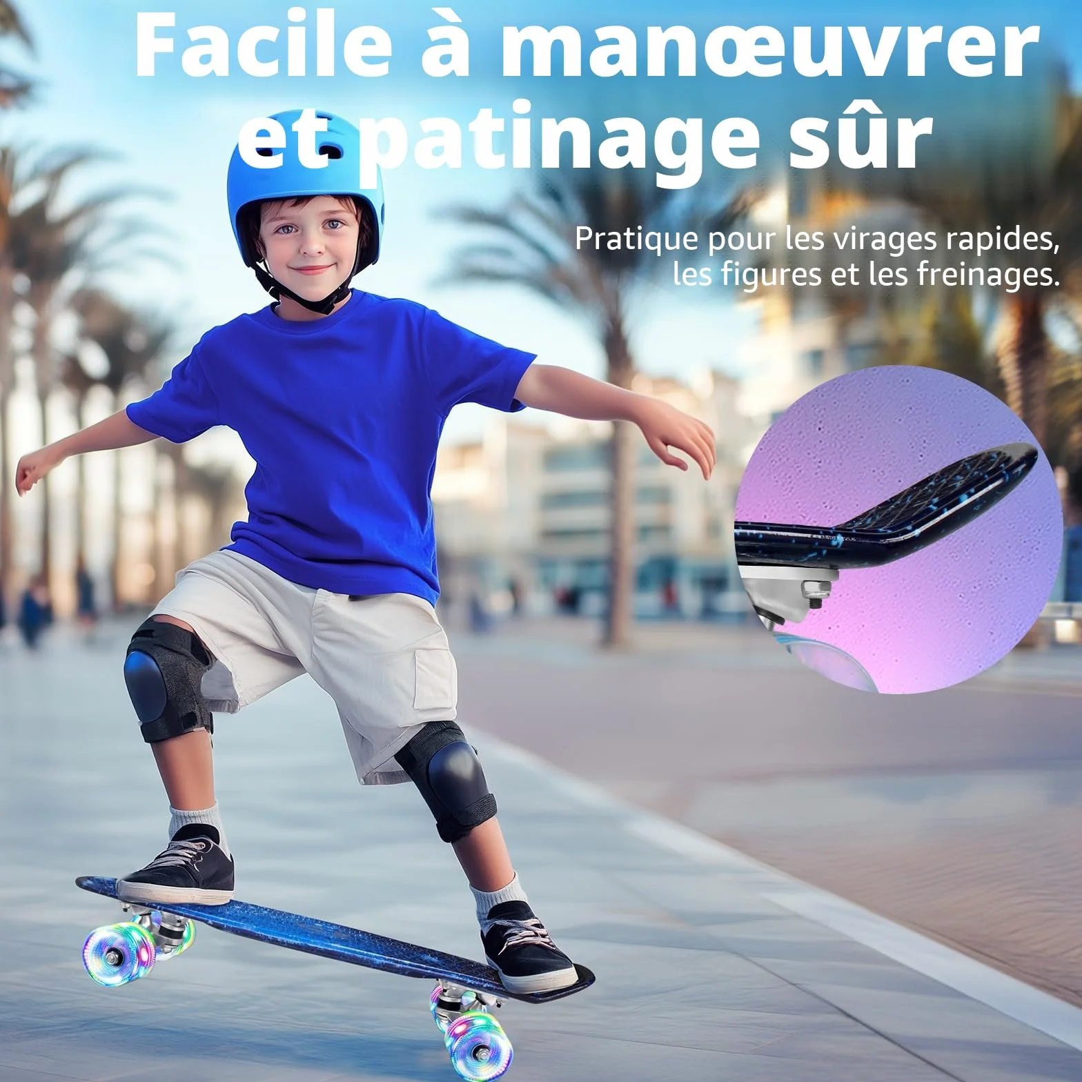 BELEEV Mini Cruiser Skateboard Complet 56cm Roues Lumineuses LED Enfants Adolescents Adultes
