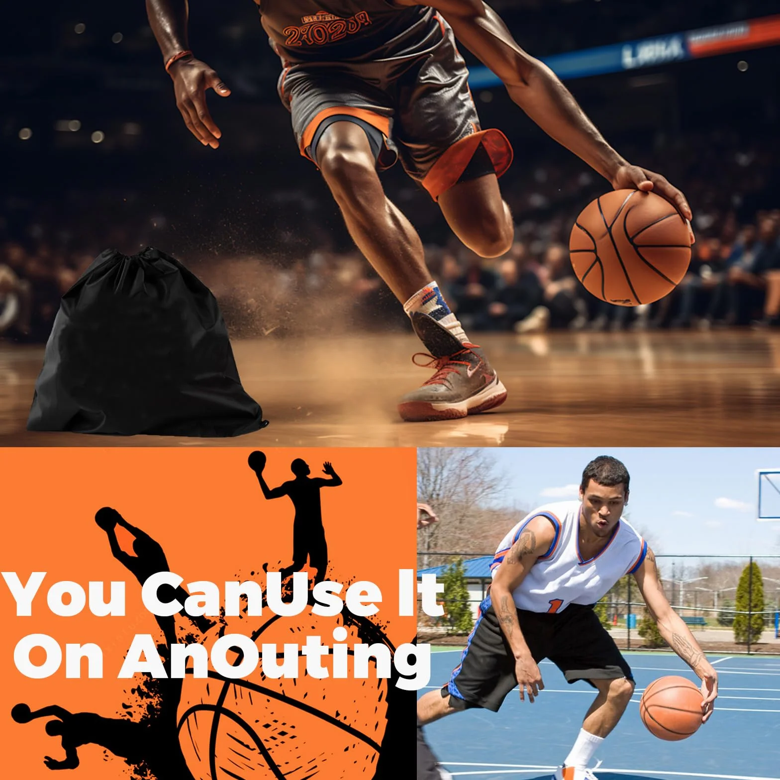 Sac à Dos de Basketball avec Poche Filet et Mousqueton