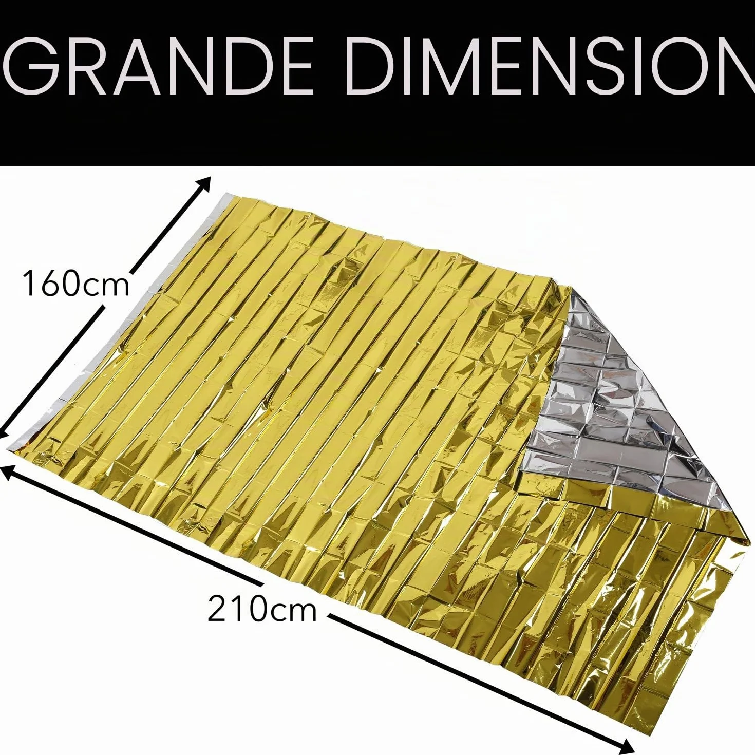 Takit Couverture de Survie Réutilisable Extra Large 210x160cm Imperméable Mylar Camping Randonnée Premiers Soins Or Gris