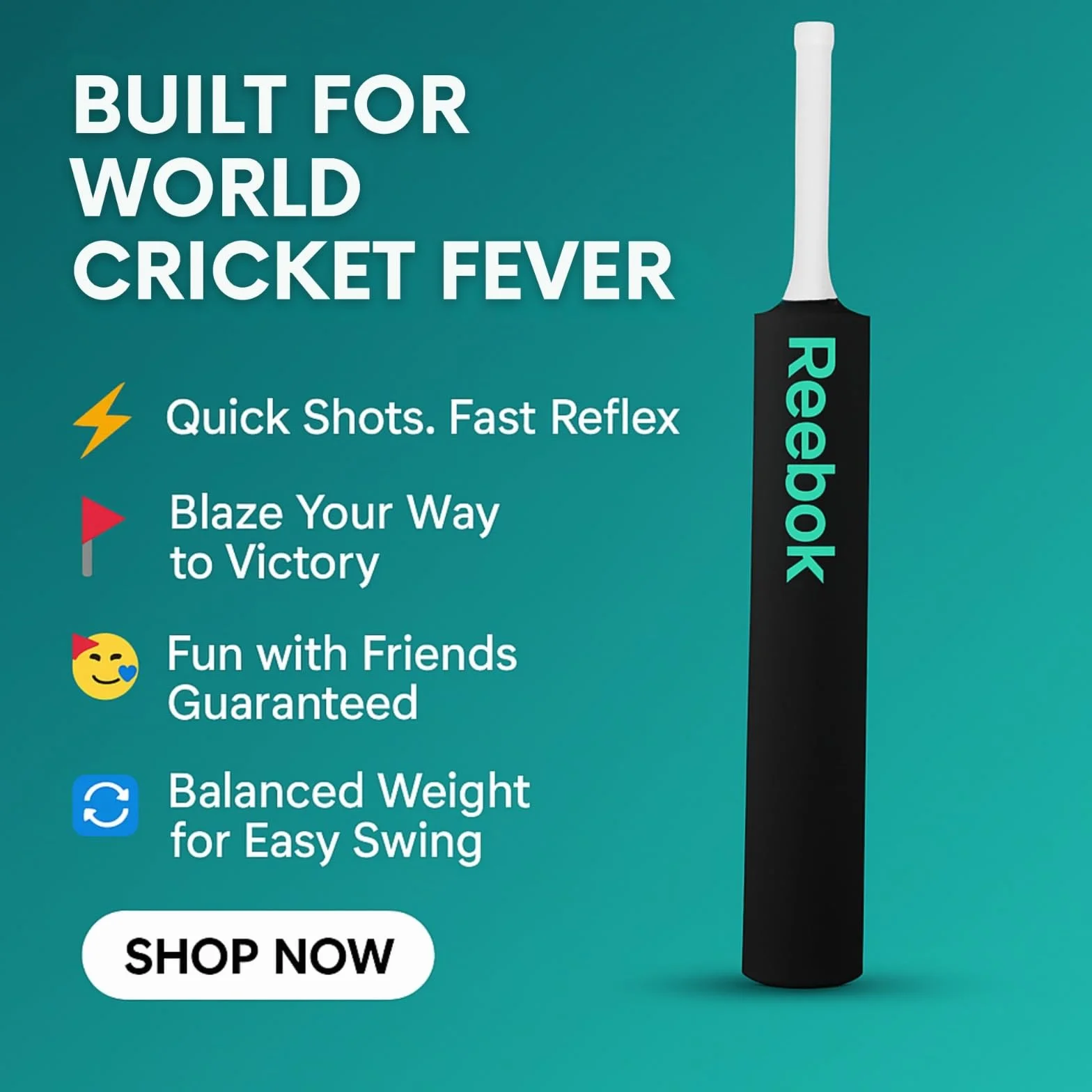 Reebok Blaze Batte de cricket en plastique 86,4 x 11,4 cm PVC léger design durable vert