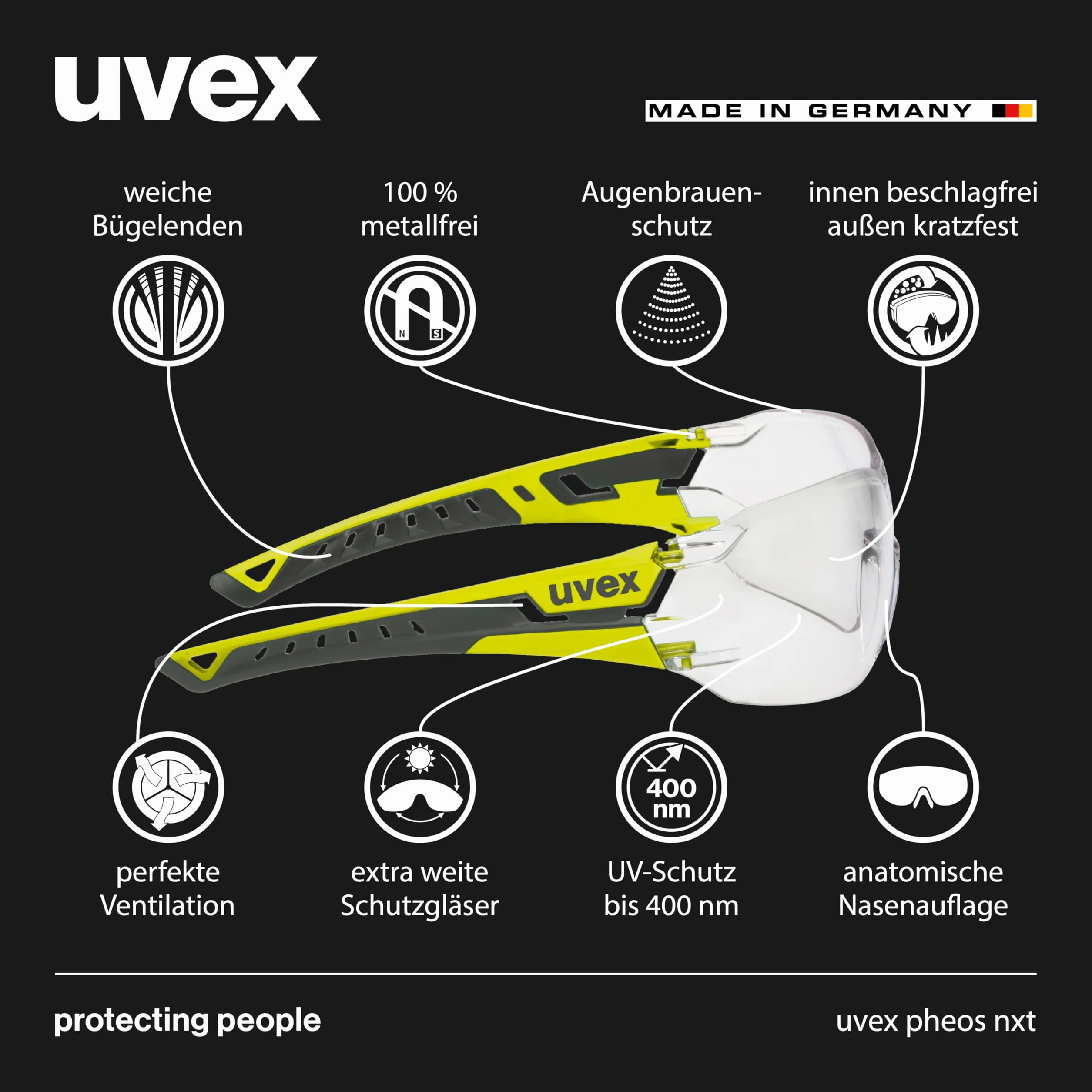 Uvex pheos nxt Lunettes de protection anti-buée résistant aux rayures et aux produits chimiques