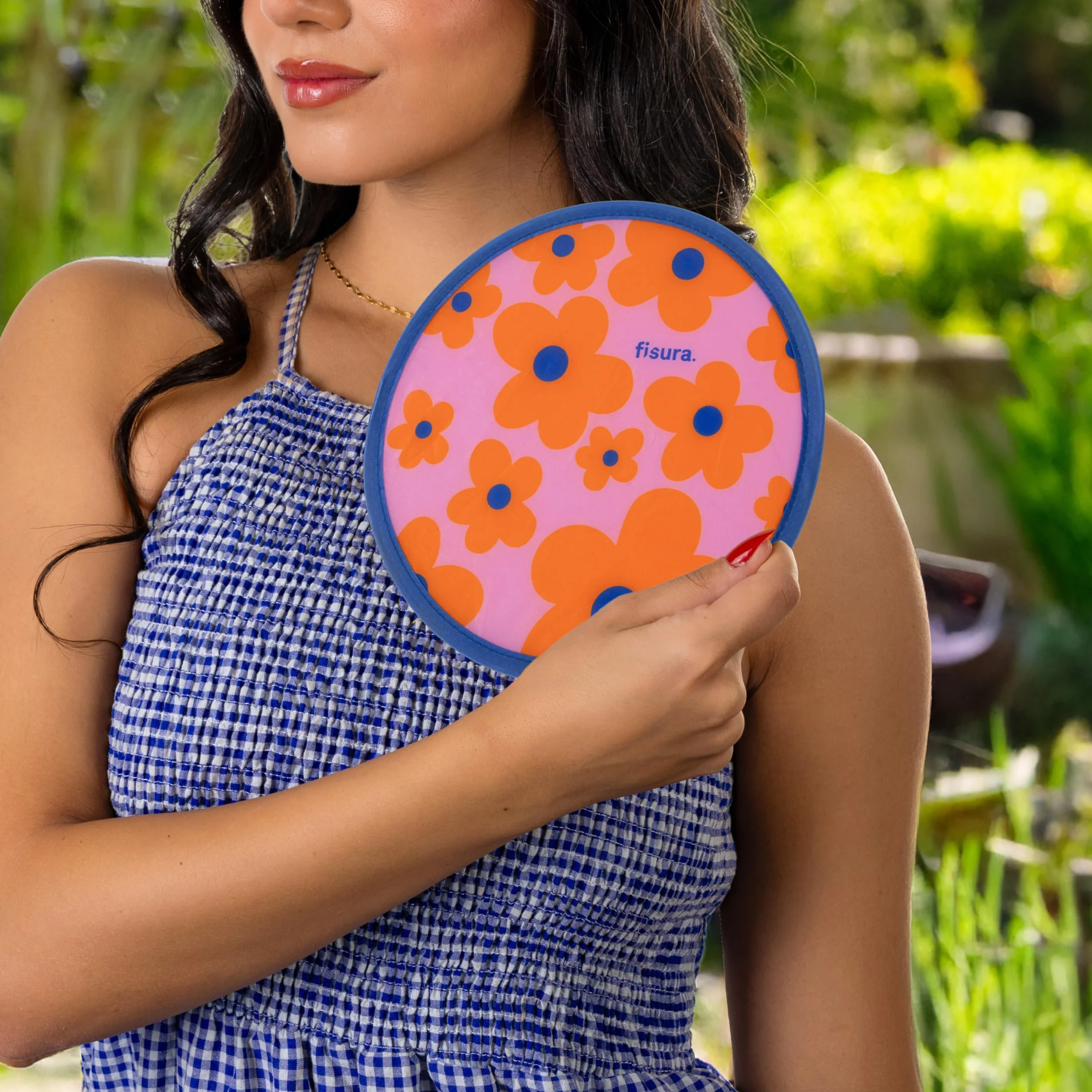Éventail rond pliable 20 cm – Ventilateur à main original pour fêtes (Glace)