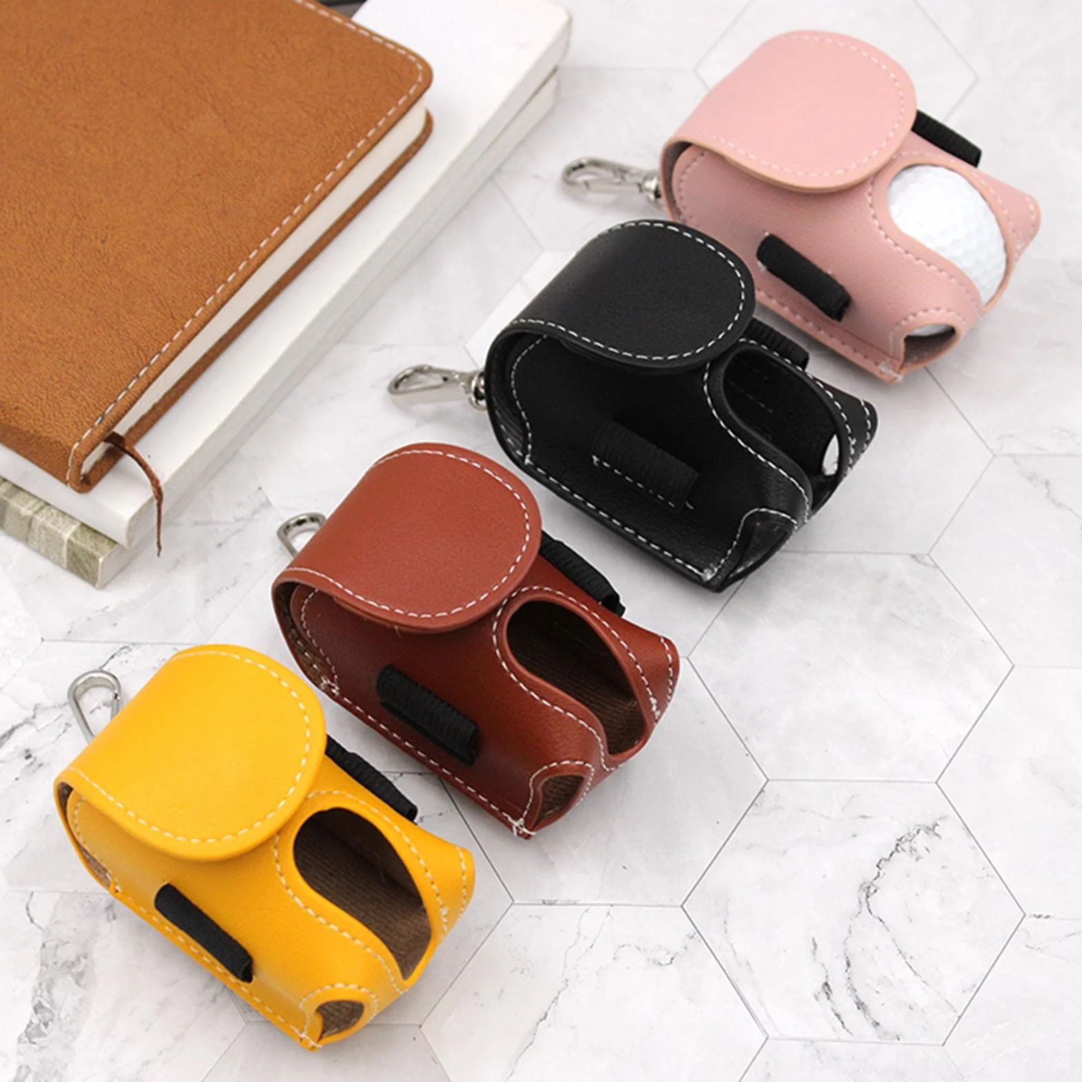 Pochette porte-balle de golf en cuir noir - Étui ceinture pour 2 balles et 4 tees