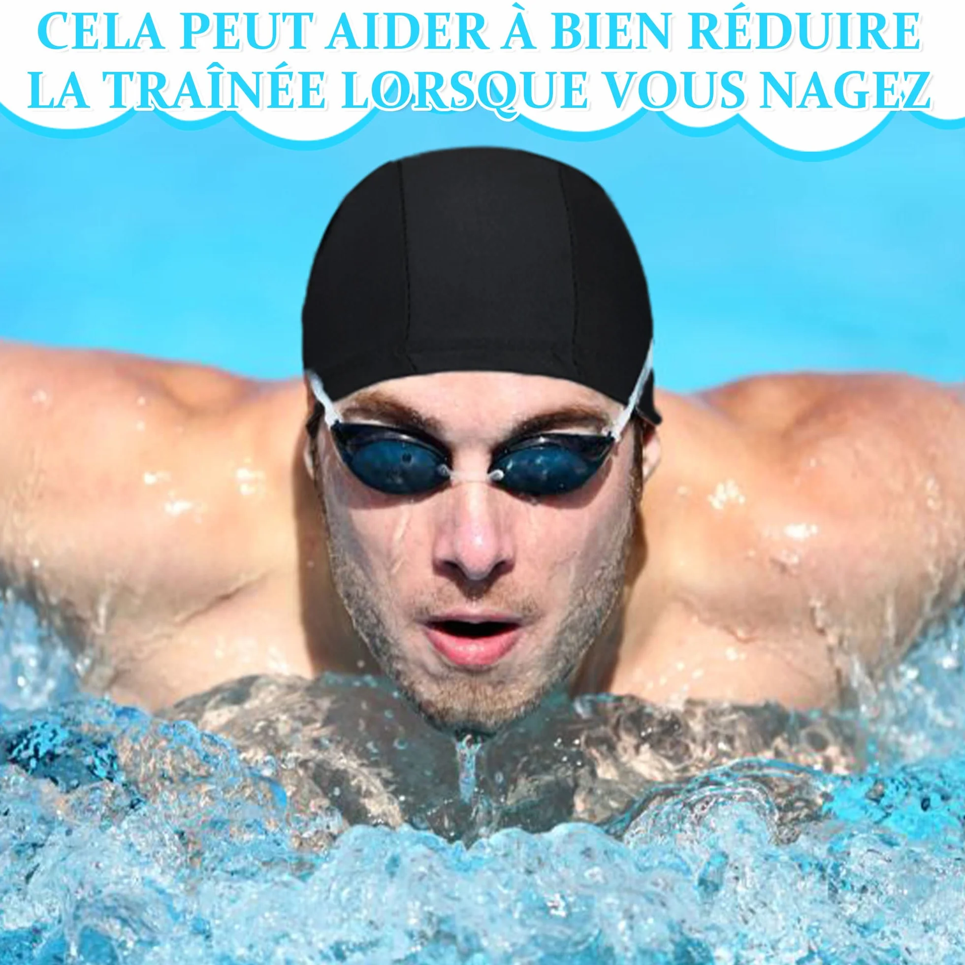 Bonnets de Bain Élastiques en Tissu Confortable pour Natation Femmes Hommes Enfants