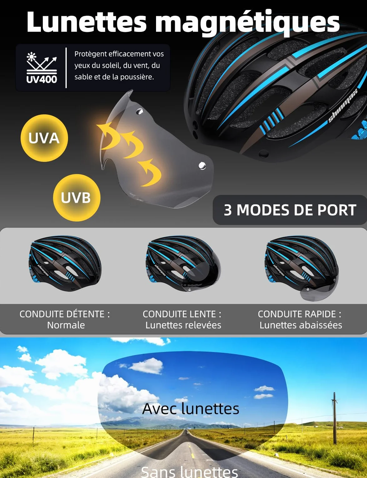Shinmax Casque Vélo Homme Femme avec Lumière USB Visière Magnétique Certifié CE 57-62CM RC-049