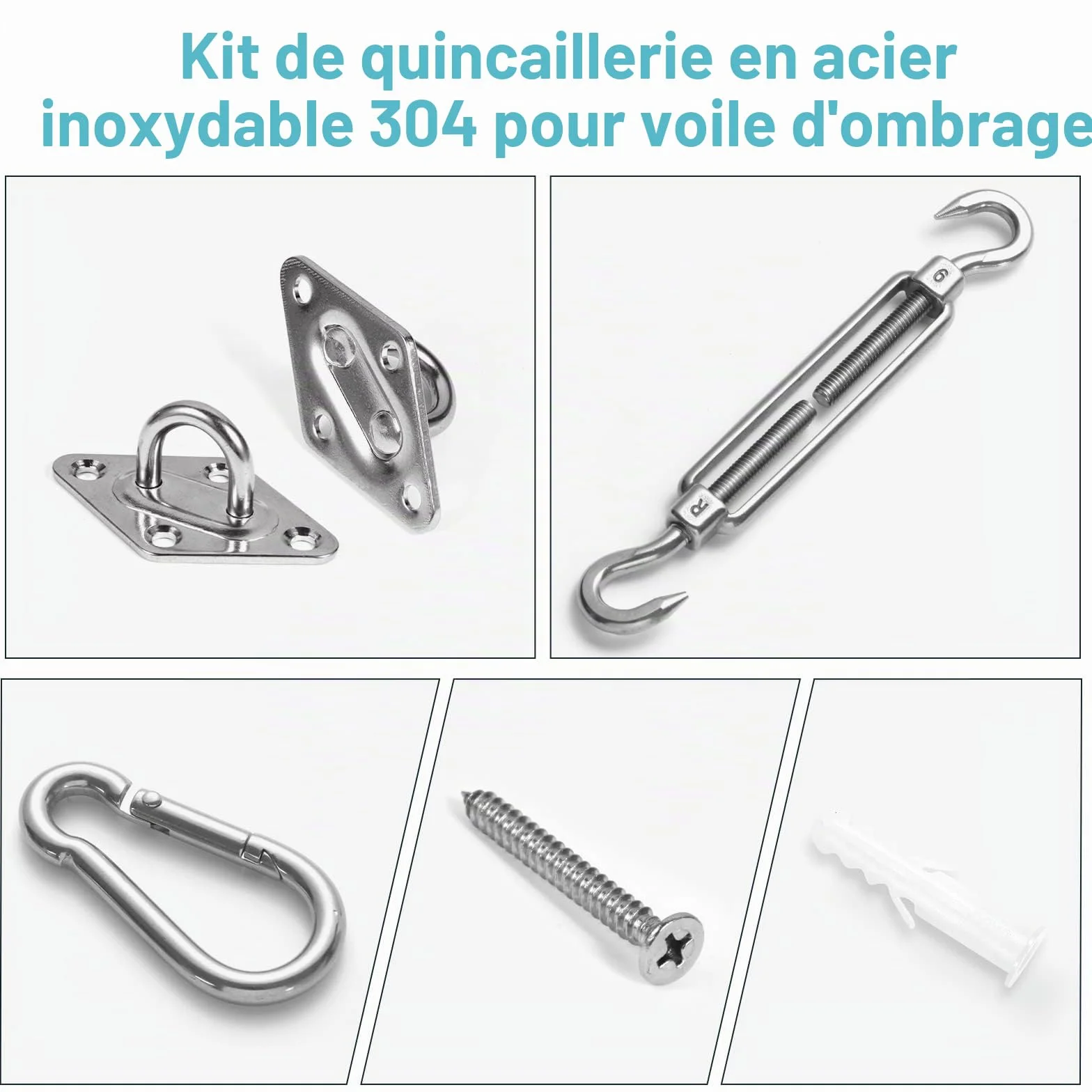 HOMPER M6 Kit de Fixation pour auvent en Acier Inoxydable pour Triangle, Carré, Rectangulaire