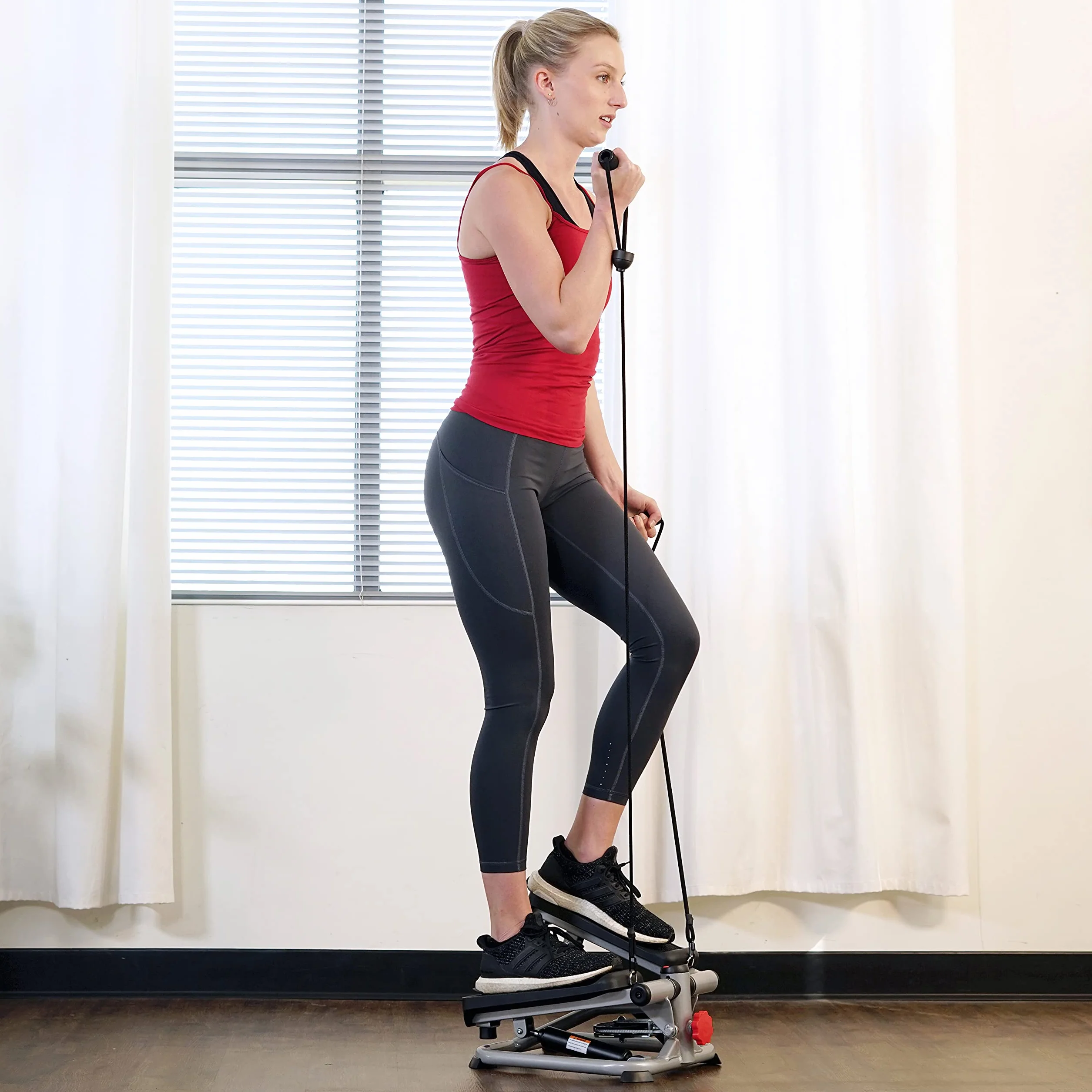 Sunny Health & Fitness Mini Stepper Machine de Step avec Mouvement de Rotation et Bandes de Résistance