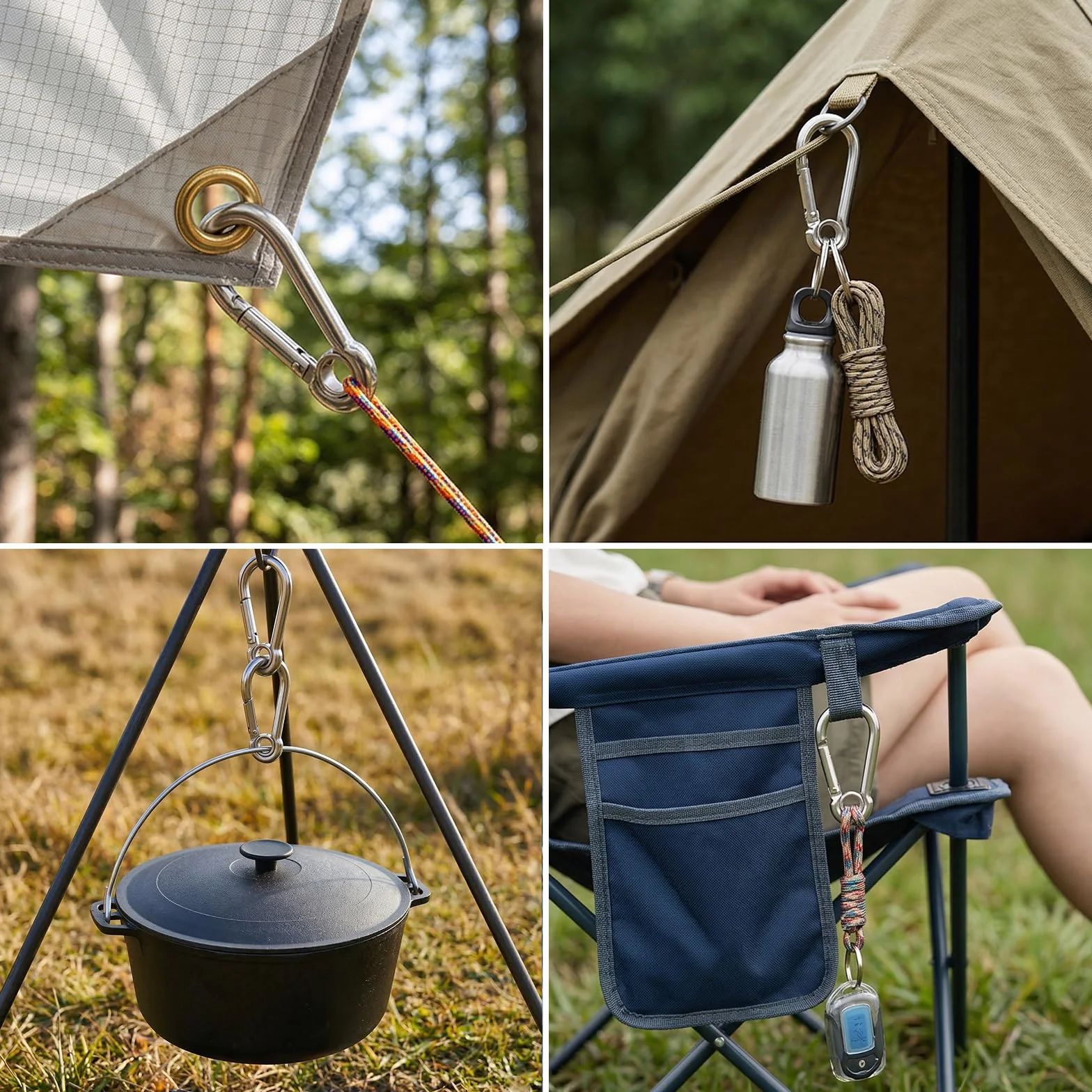 Mousquetons en Acier Inoxydable 60x30mm Carehabi 14 Pièces pour Porte-clés Camping Pêche