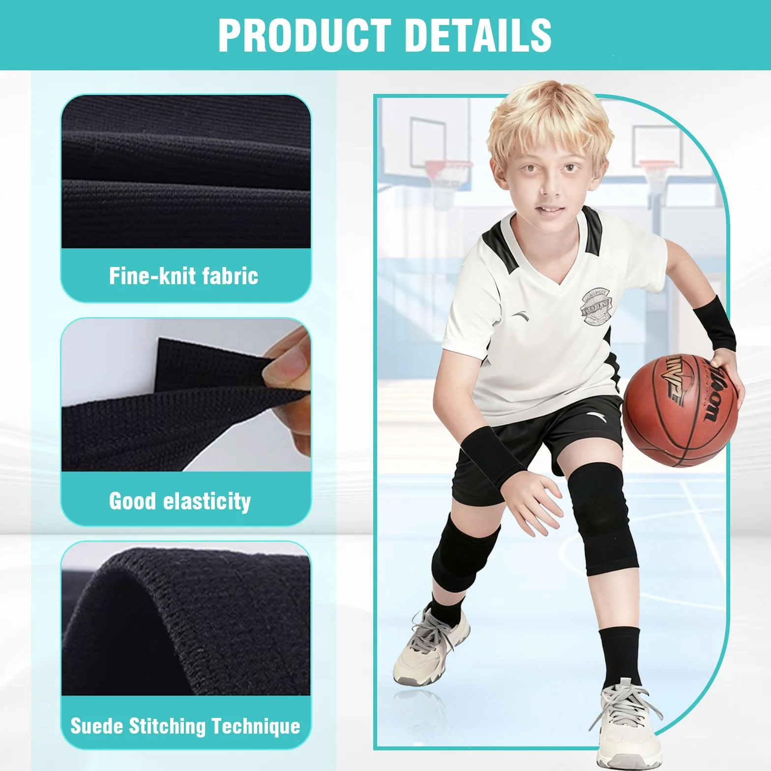 Genouillère de contention pour enfants Manchon de compression noir sport football gymnastique Taille unique