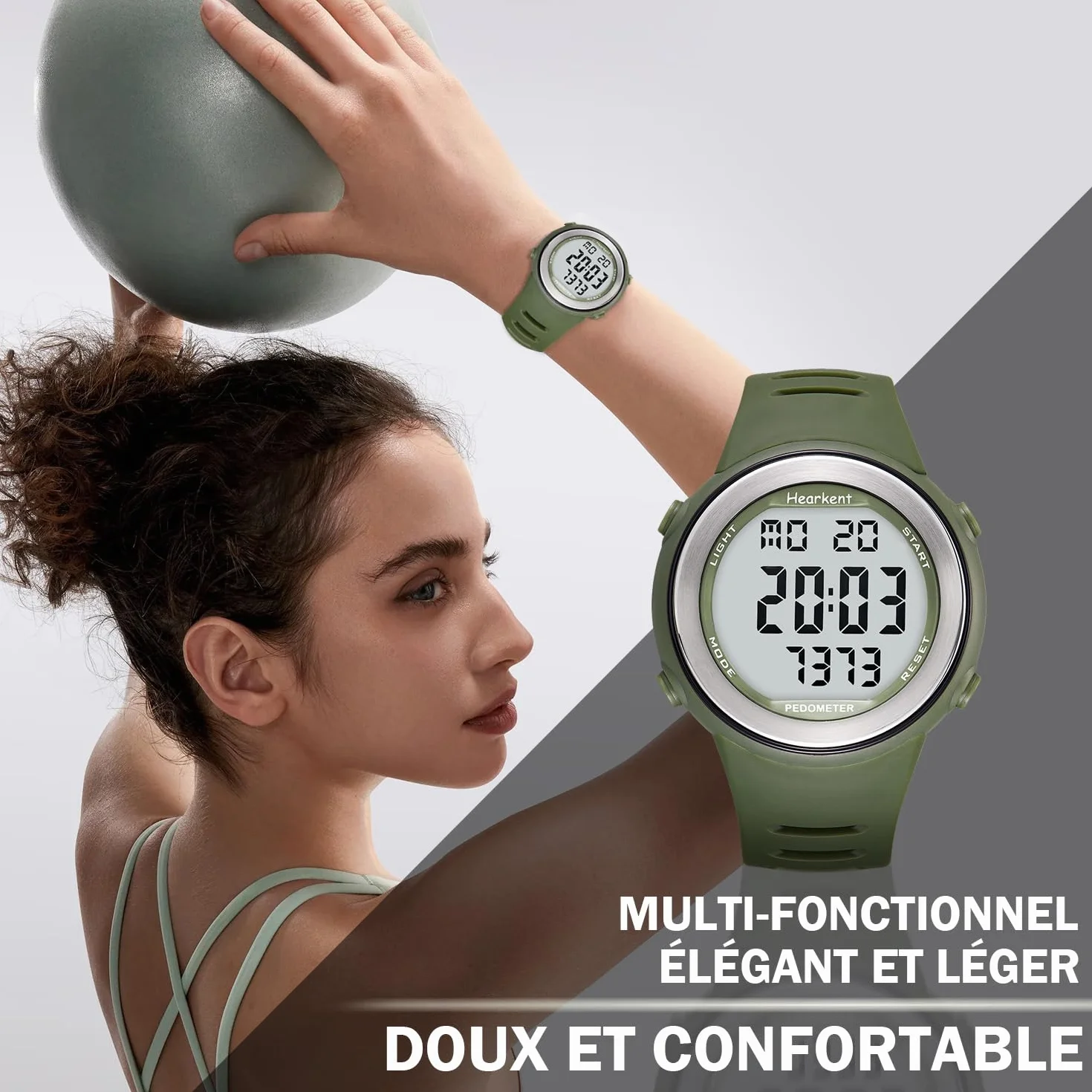 Hearkent Montre podomètre étanche pour Personnes âgées sans Bluetooth Compteur de Pas Noir