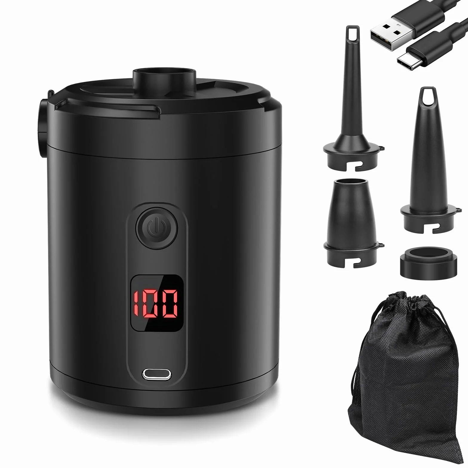 Pompe à Air Électrique Rechargeable 5200 mAh 280 L/Min avec Écran Numérique, Gonfleur Rapide Portable pour Matelas et Piscine