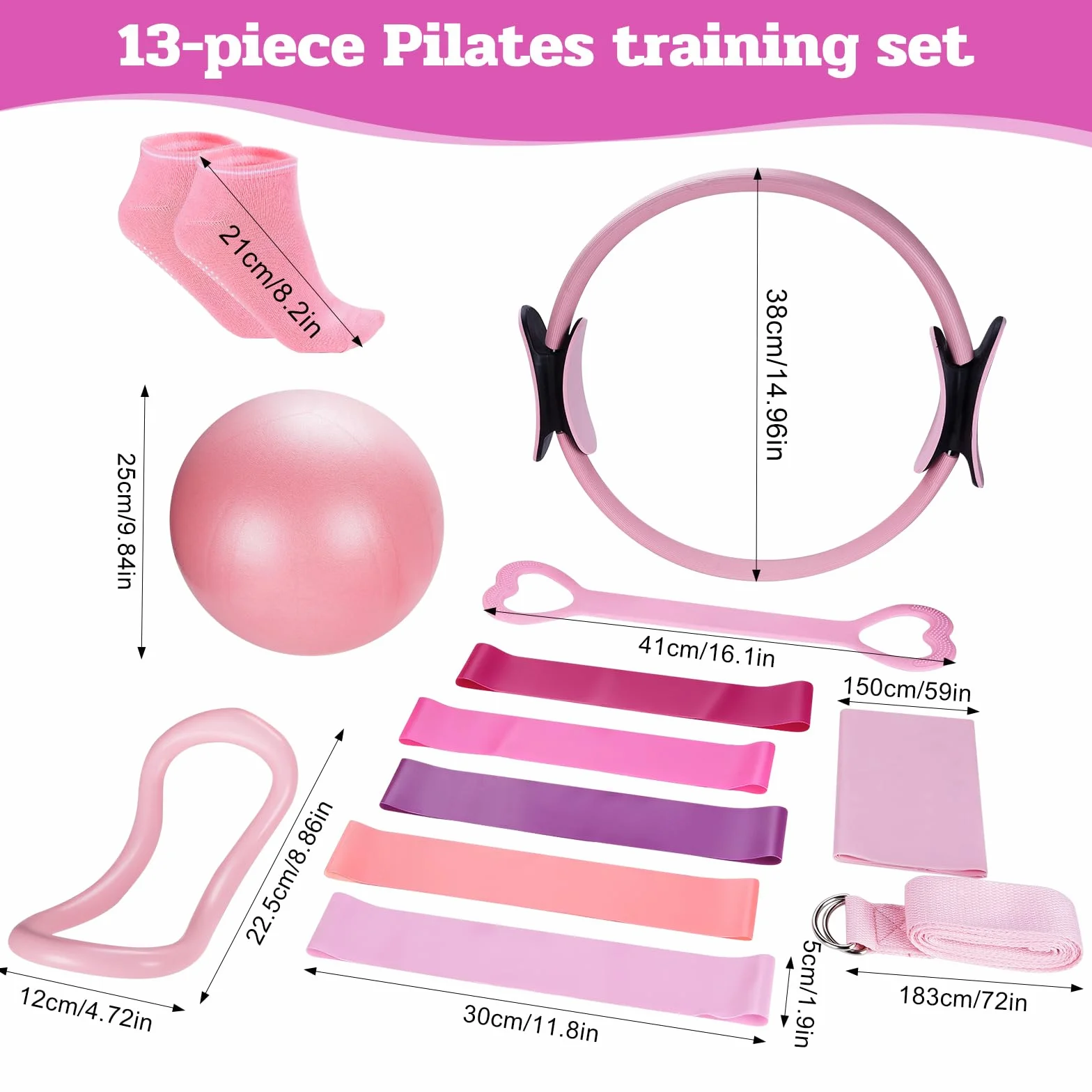 Kit de Pilates Pro Elite 13 Pièces, Cercle de Pilates, Bandes de Résistance, Ballon de Yoga, Sac de Gym