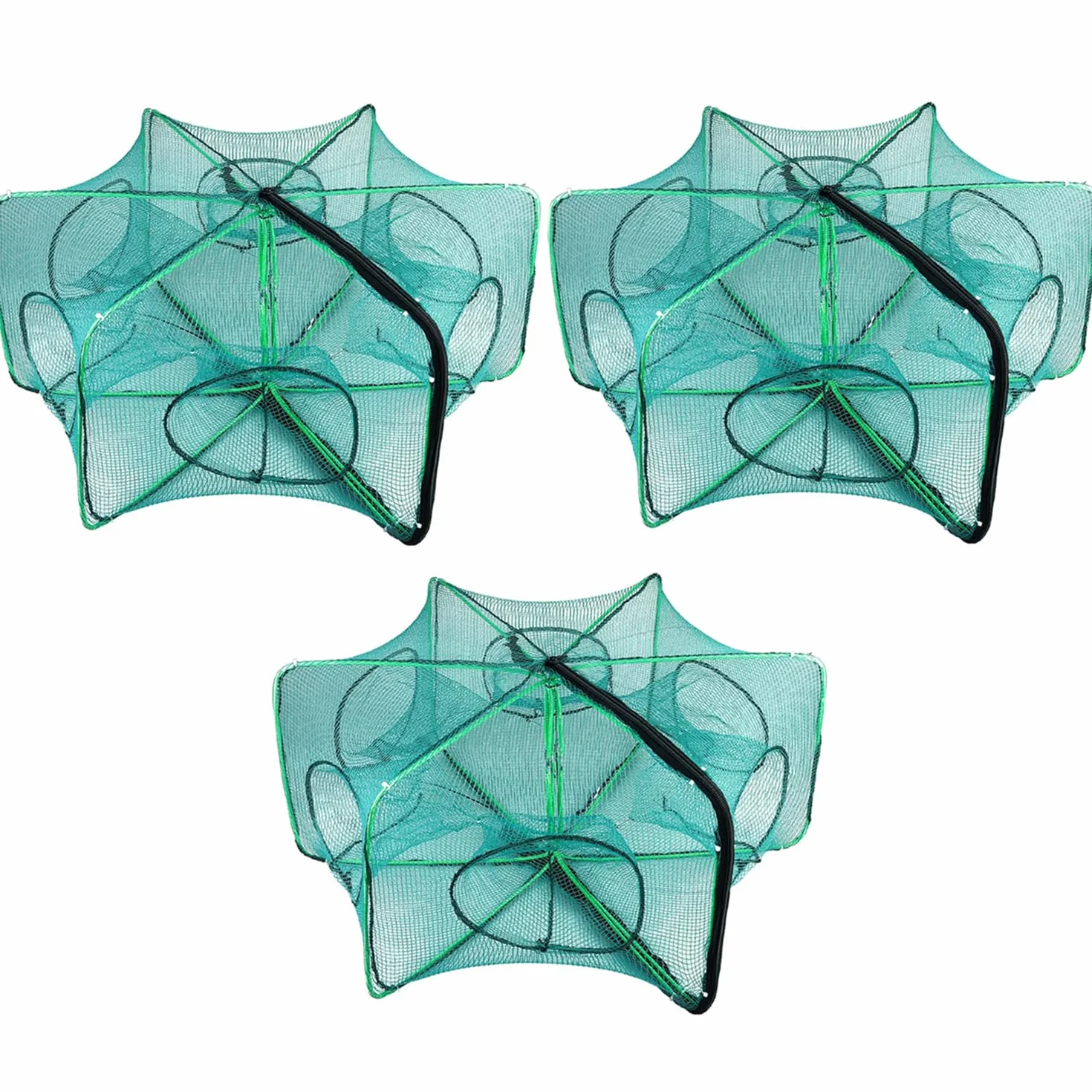 Piège à Poisson Pliable Nylon 3 Pcs Portable pour Pêche Écrevisses Crabes