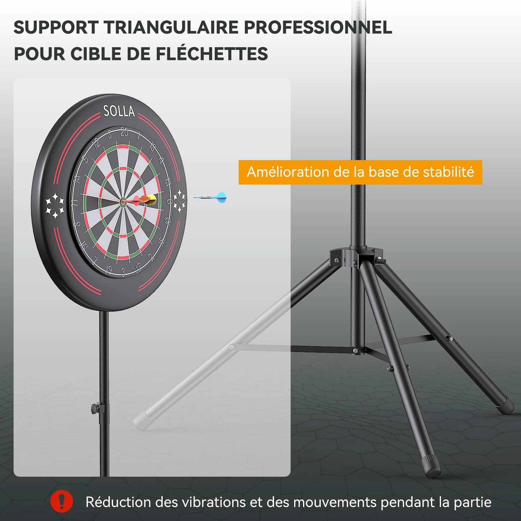 SOLLA Support Trépied Portable pour Cible de Fléchettes Sisal et Électroniques
