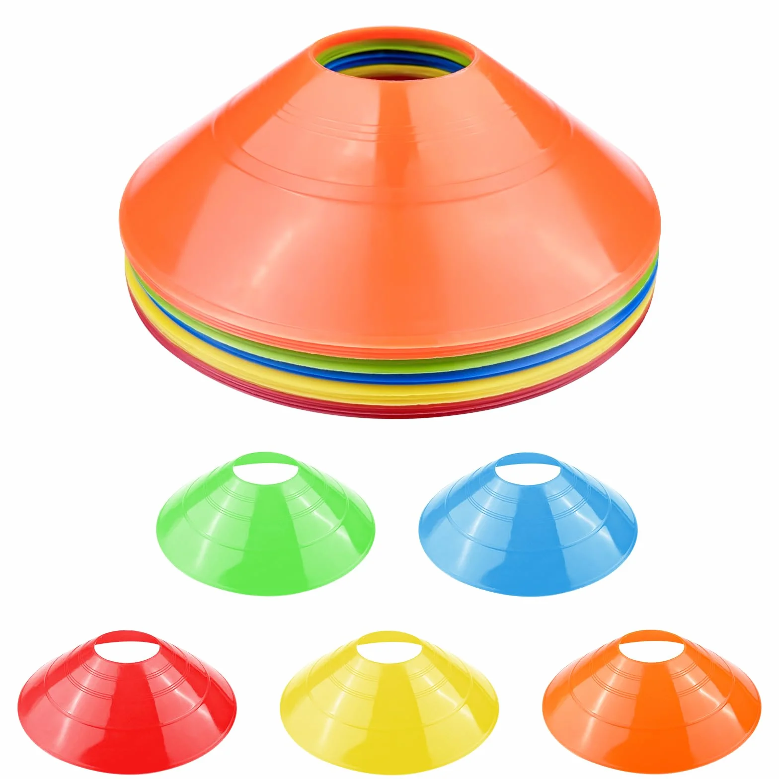 Lot de cônes de Football Ronds avec Support, Chapeau de Sport, disques de marquage, entraînement de Coordination (5 Couleurs)