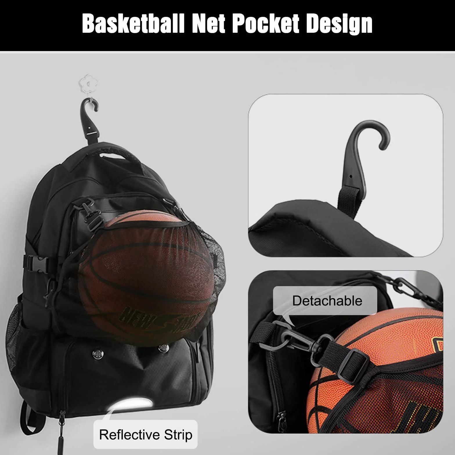 Sac à dos de basket-ball FANDARE grand sac de sport poche balles séparée compartiment chaussures 15,6 pouces ordinateur portable
