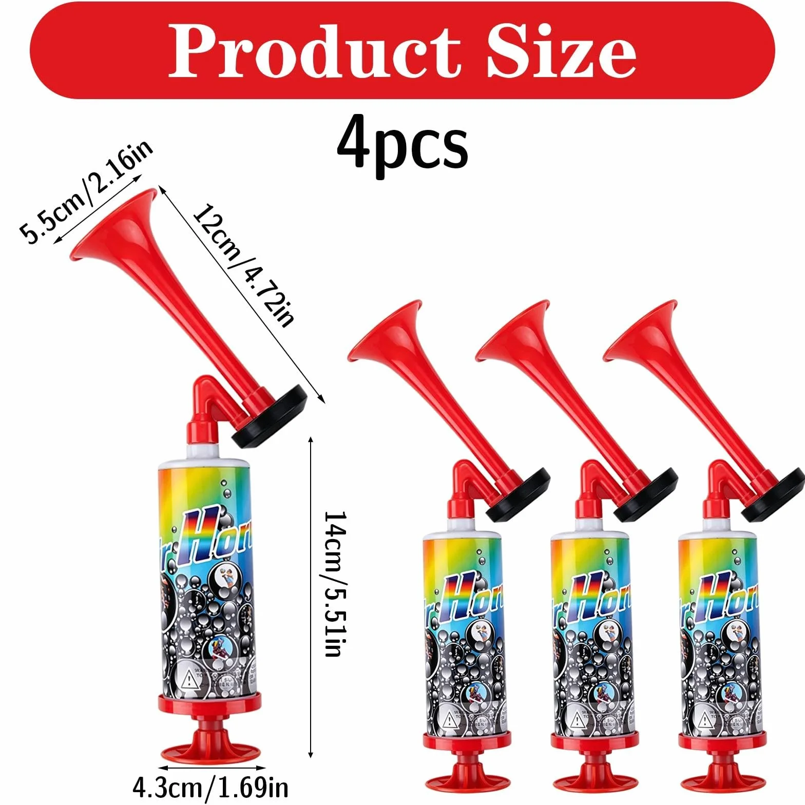 Trompette Supporter Corne de Brume Puissant Portable Vuvuzela 4 Pièces Rouge