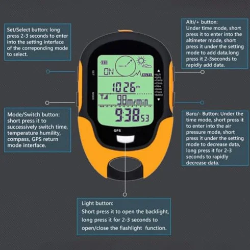 Keenso Altimètre Électronique Extérieur GPS FR510 ABS IPX4 Boussole Navigation Température Humidité