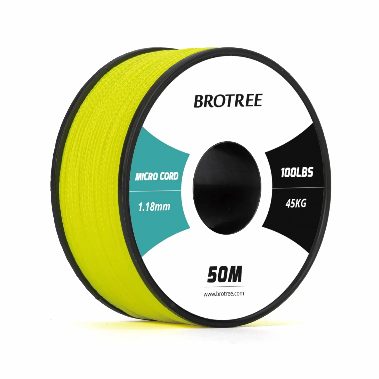 Brotree Micro Corde Paracorde 1,18 mm 50M Bobine Tressé 45 kg Charge de Rupture Néon Jaune